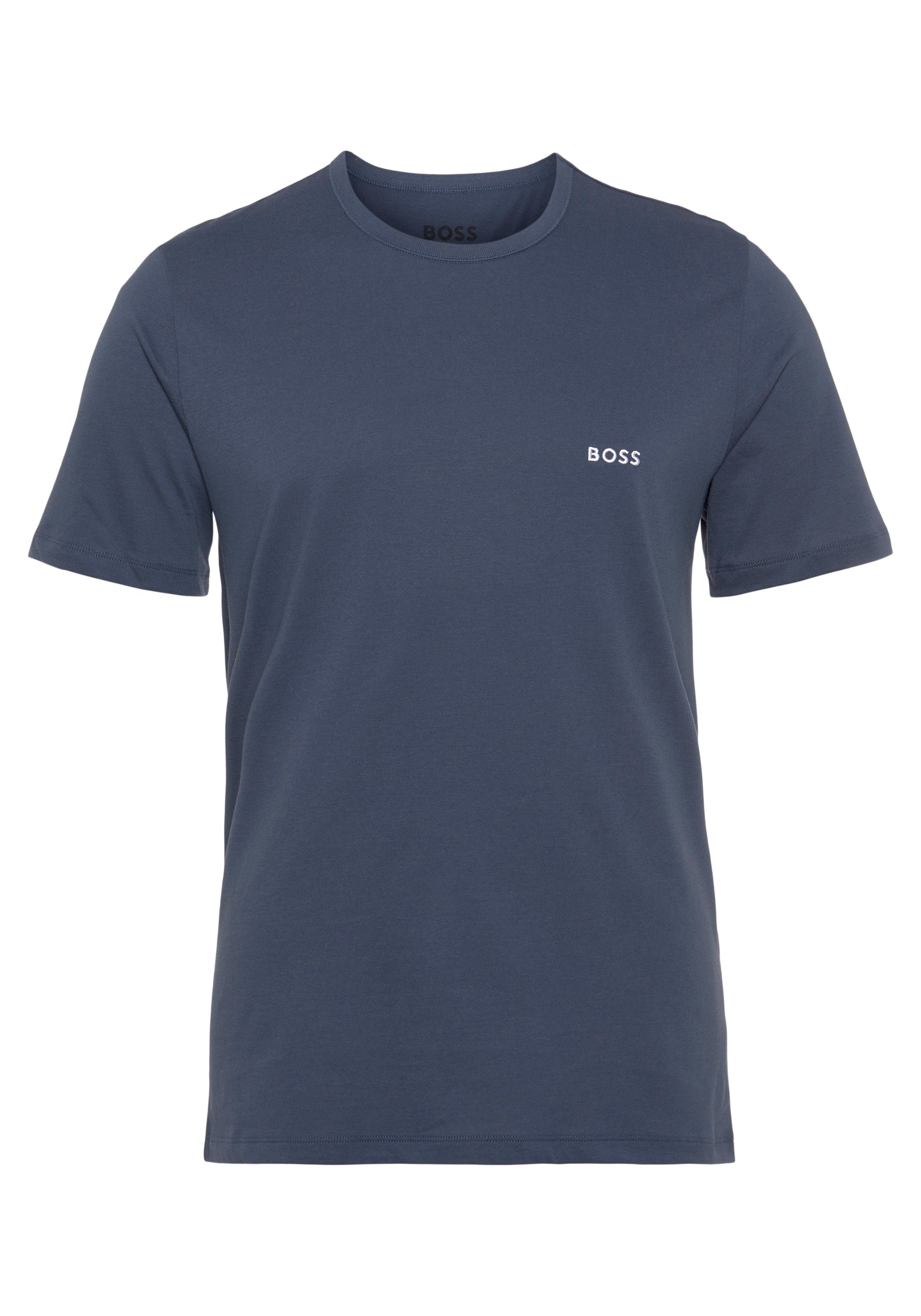 blau T-Shirt Brust Classic (3-tlg) dezenter der Logostickerei TShirtRN mit 3P an BOSS