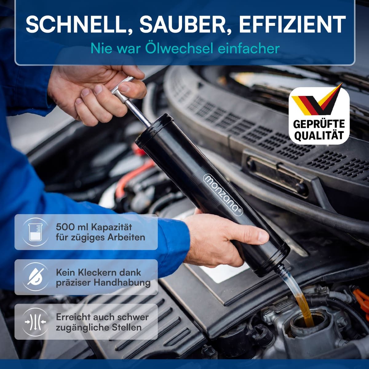 monzana Ölabsaugpumpe, 500 ml Öl Handpumpe aus Metall mit T-Griff Absaugpumpe für Ölwechsel