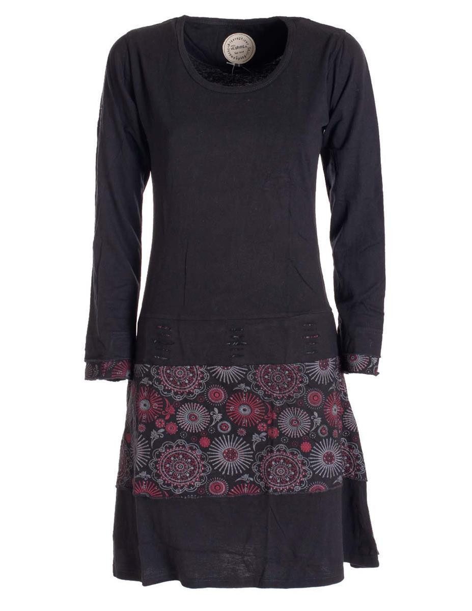 Midikleid Langarm Keid Mandala Druck Rundhals Ausschnitt