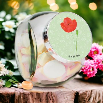 Mr. & Mrs. Panda Vorratsglas L 870ml Blume Mohnblume - Blattgrün - Geschenk, Selbstliebe, Küchenor, Premium Glas, (1-tlg), Exklusive Motive