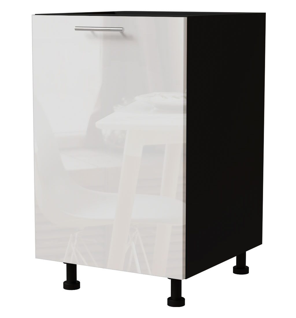 Feldmann-Wohnen Auszugsunterschrank Essen (D1D/50, 1-türig, 1 Einlegeboden, 1-St., moderne Optik, Acrylfronten mit Glaseffekt) 50x50x82cm schwarz - weiß Hochglanz (ES-D1D/50)