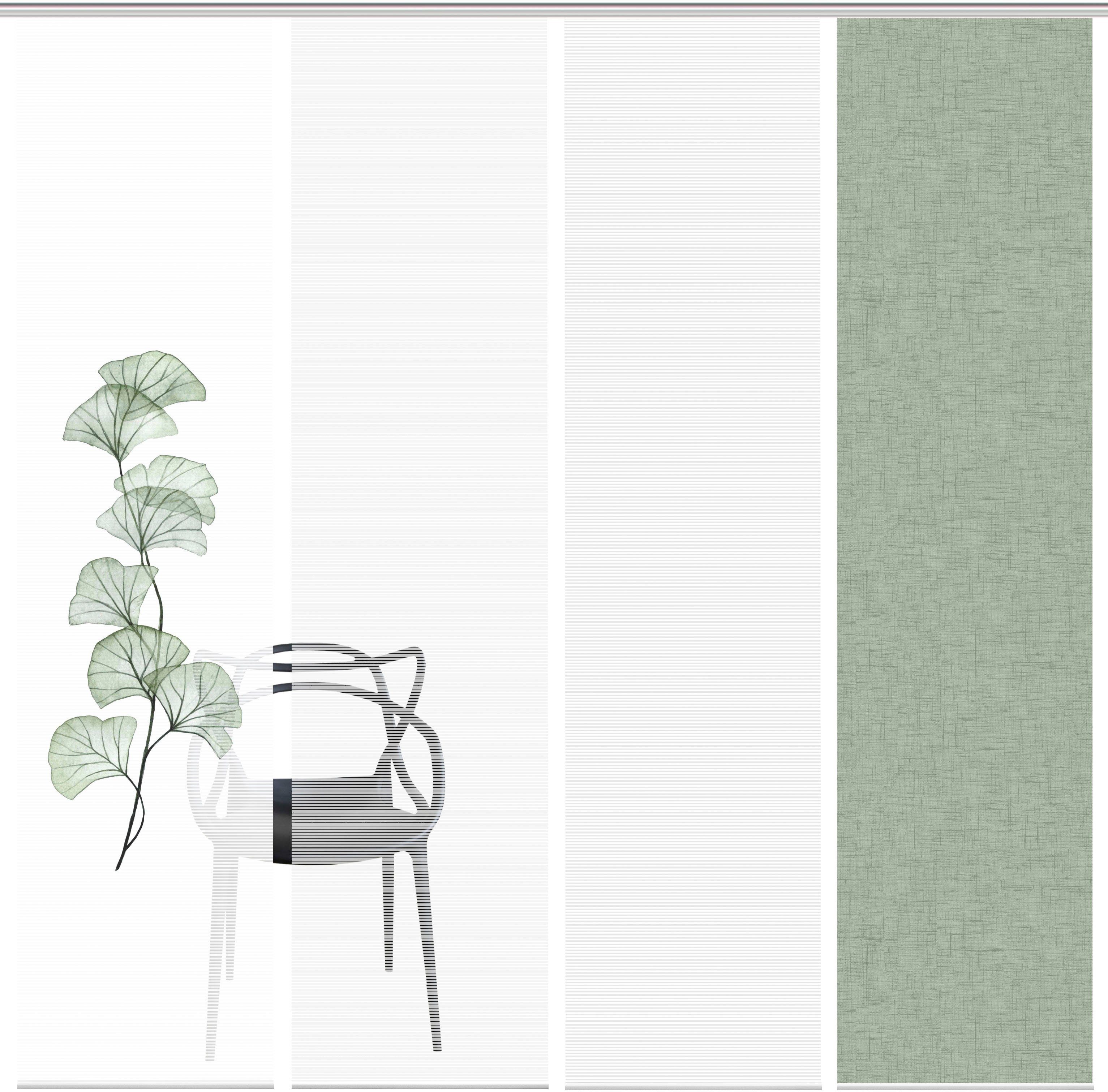 Vision S Schiebegardine BERTO 4er SET (4 St), Paneelwagen, halbtransparent, Schiebevorhang Digidruck 4er Set BERTO