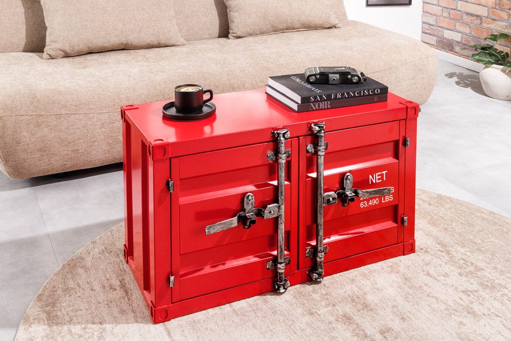 riess-ambiente Beistellschrank GLOBETROTTER 80cm rot - Metall, Aktenschrank, Flügeltüren, Riegel (Einzelartikel, 1-St) Industrial Container-Schrank - ideal für Wohn- & Schlafzimmer od. Flur