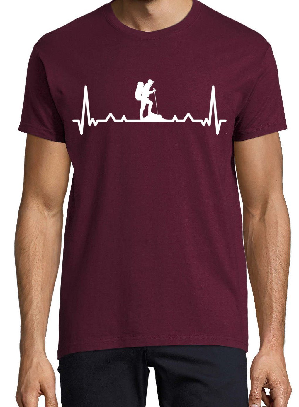 Youth Designz Burgund T-Shirt T-Shirt mit Herren Frontdruck Trendigem Wandern Heartbeat
