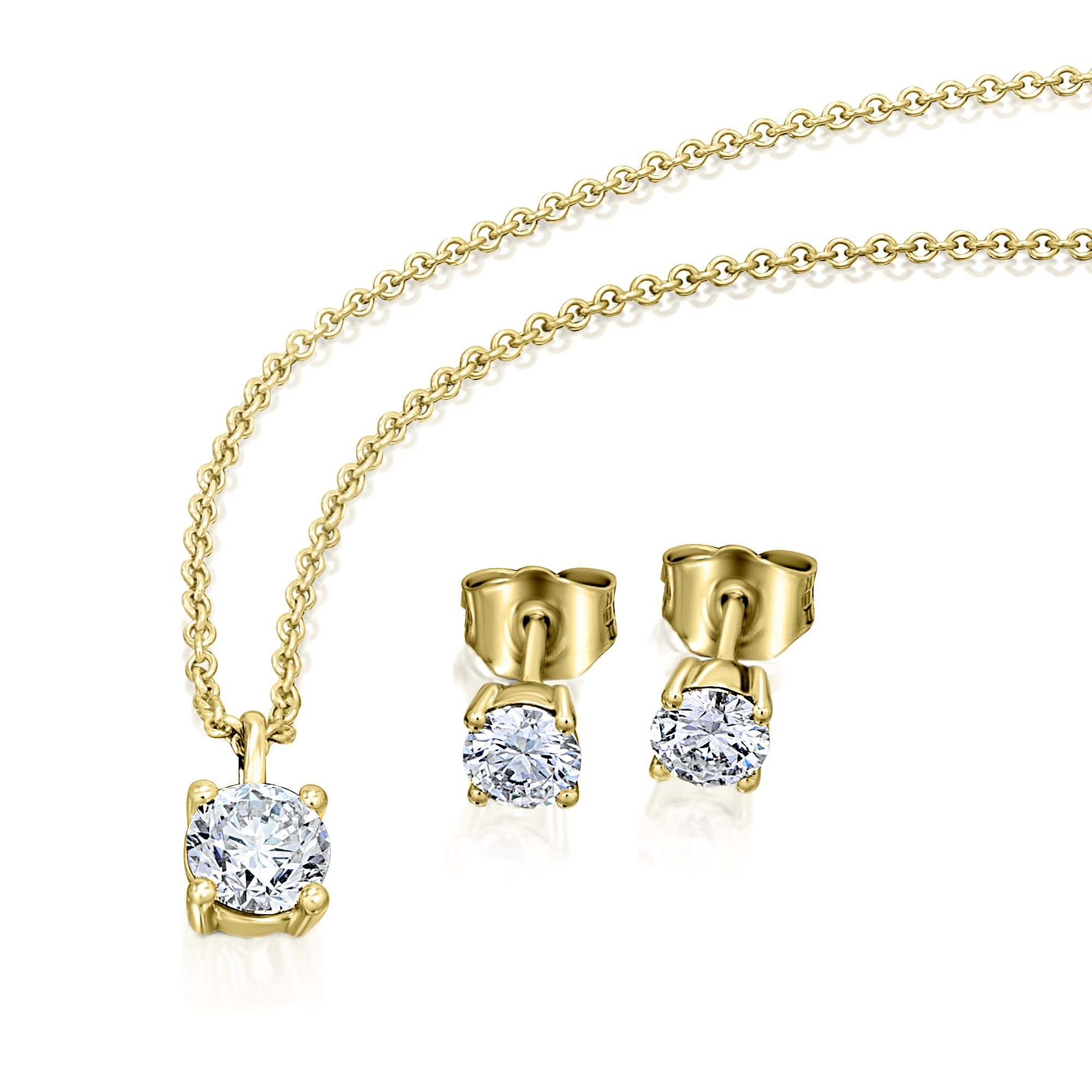 - ct Anhänger mit Set Schmuckset mit Halskette Damen verstellbarer Diamant Gelbgold, Anhänger 0.3 Brillant aus ELEMENT ONE Kette 750