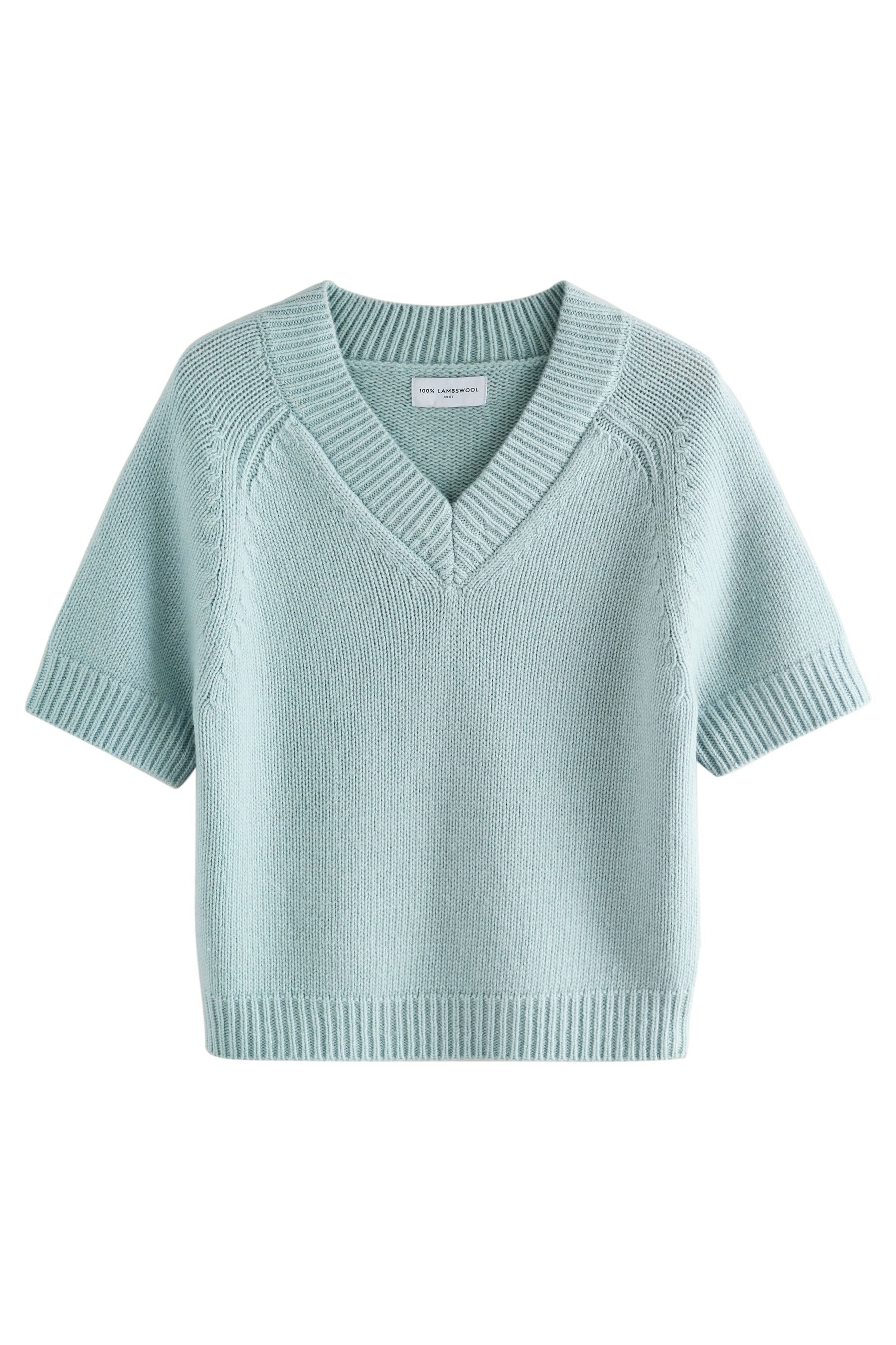 Next Strickpullover Kurzarm-Strickpulli mit V-Ausschnitt aus Lambswool (1-t günstig online kaufen
