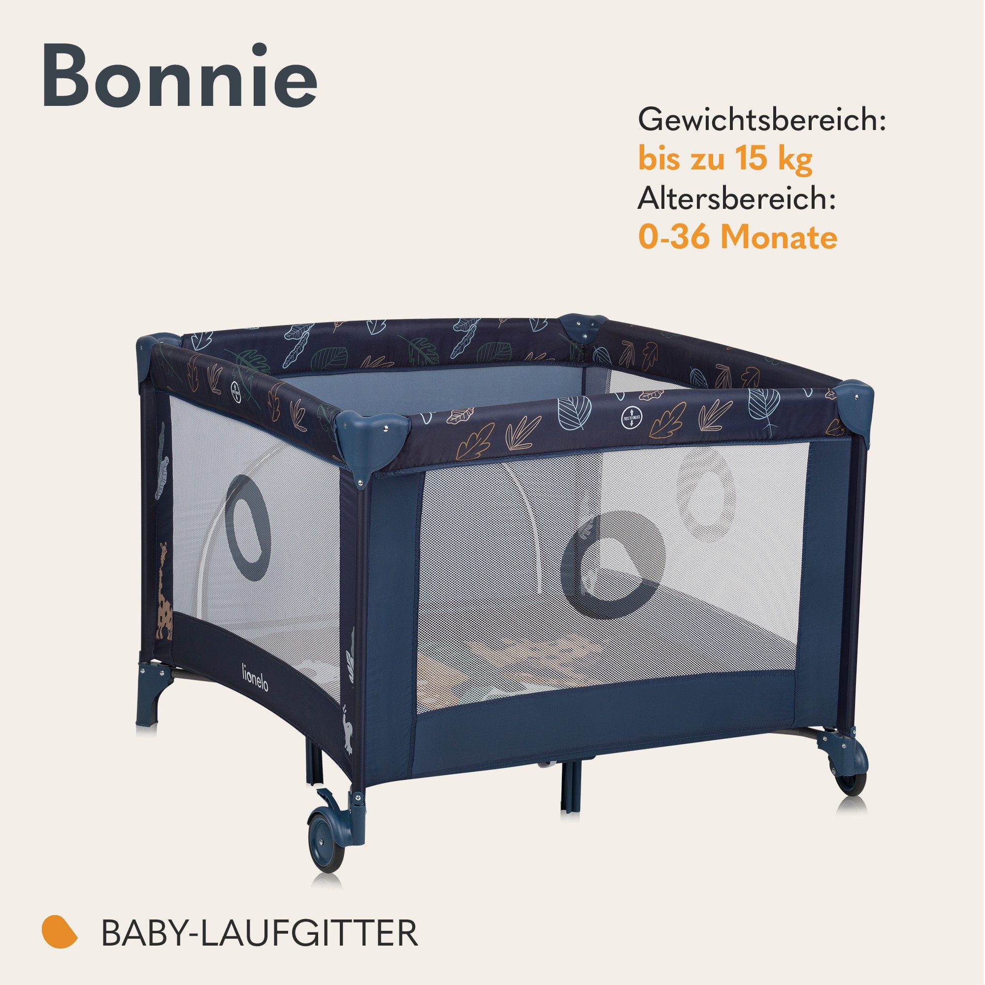 lionelo Laufgitter BONNIE (Set), Große Fläche, Seiteneingang, leicht klappbar, Transporttasche