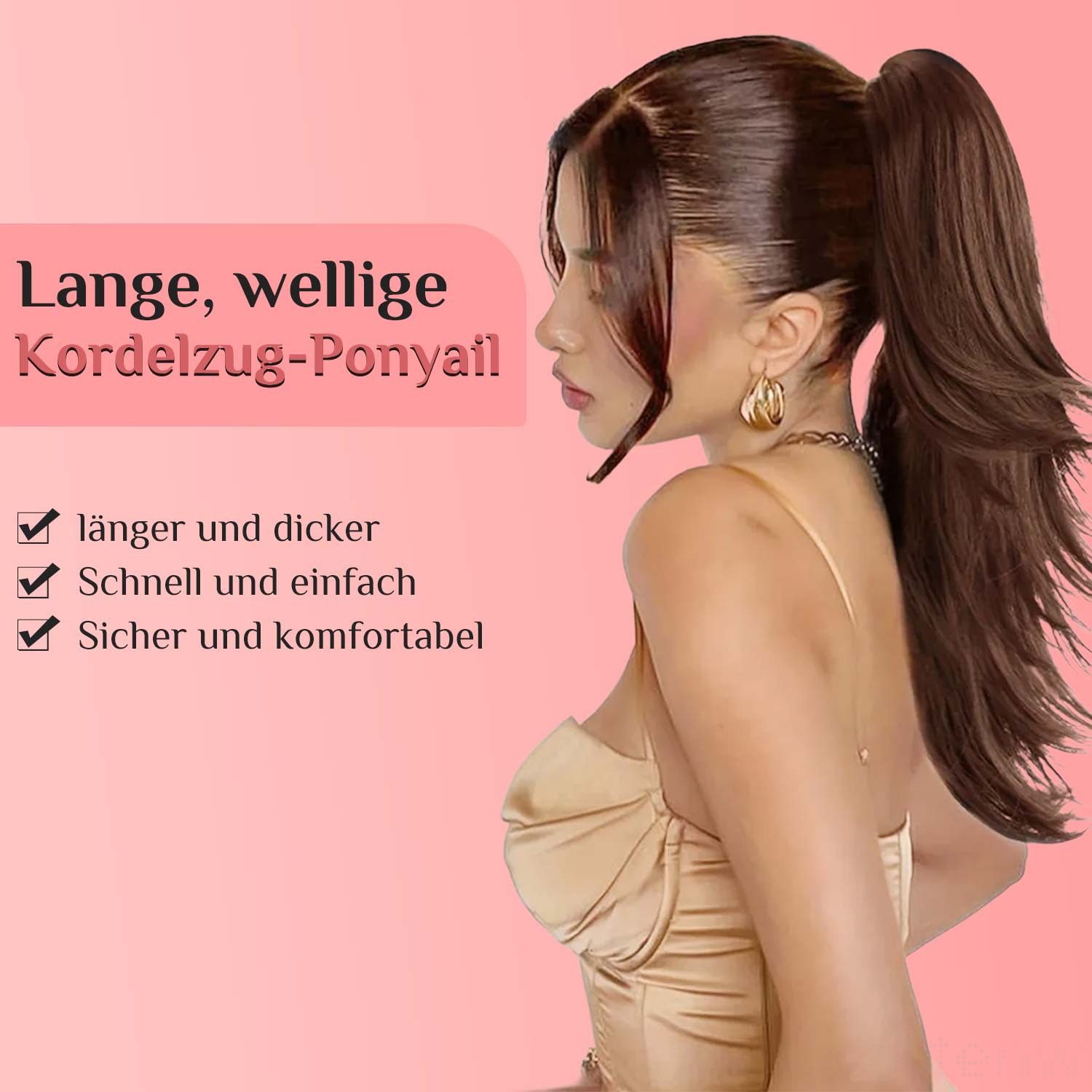 Refttenw Kunsthaarperücke flauschige Perücken 55cm Pferdeschwanz mit Haarklammer, Haarverlängerunge