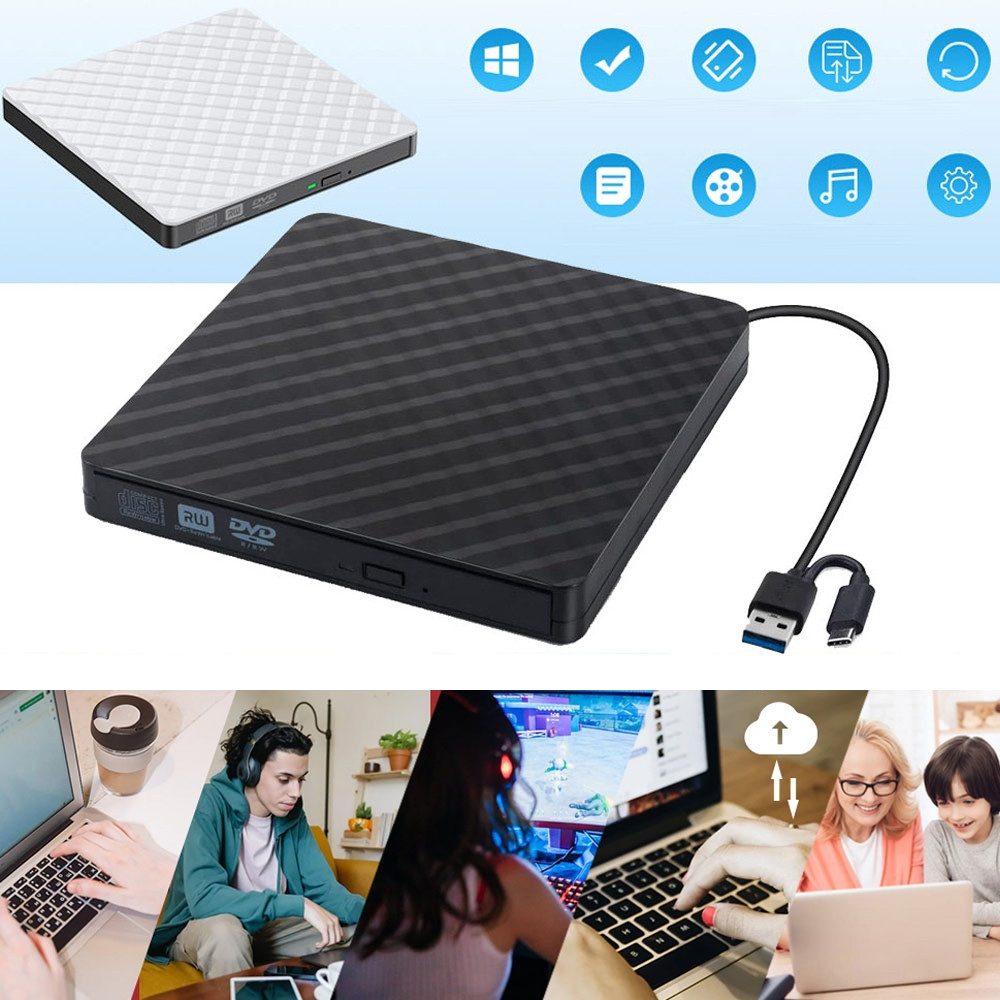Externe CD DVD Laufwerk Brenner Player,USB 3.0,Typ-C Port Disk Drive Diskettenlaufwerk