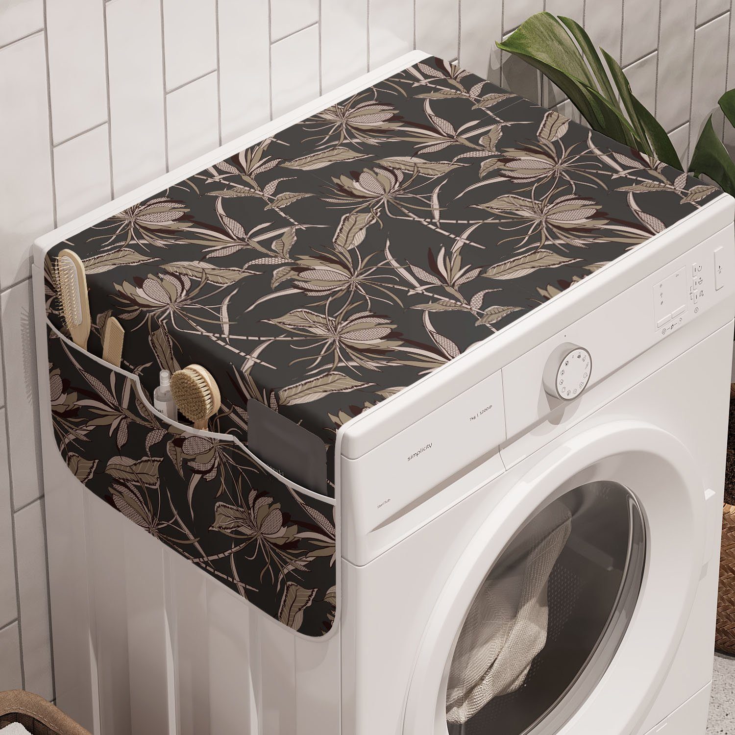 Abakuhaus Badorganizer Anti-Rutsch-Stoffabdeckung für Waschmaschine und Trockner, Blumen Blumen und Blätter Exotische