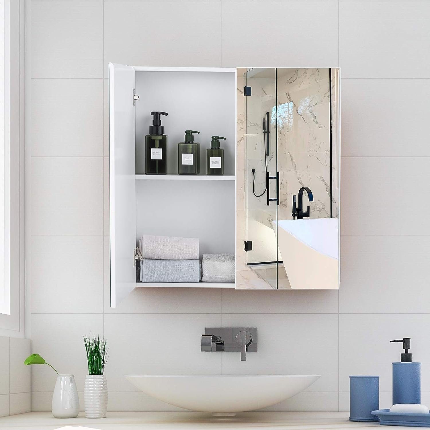 KOMFOTTEU Badezimmerspiegelschrank Spiegelschrank Türen, cm x 11,3 65 x mit 62 2
