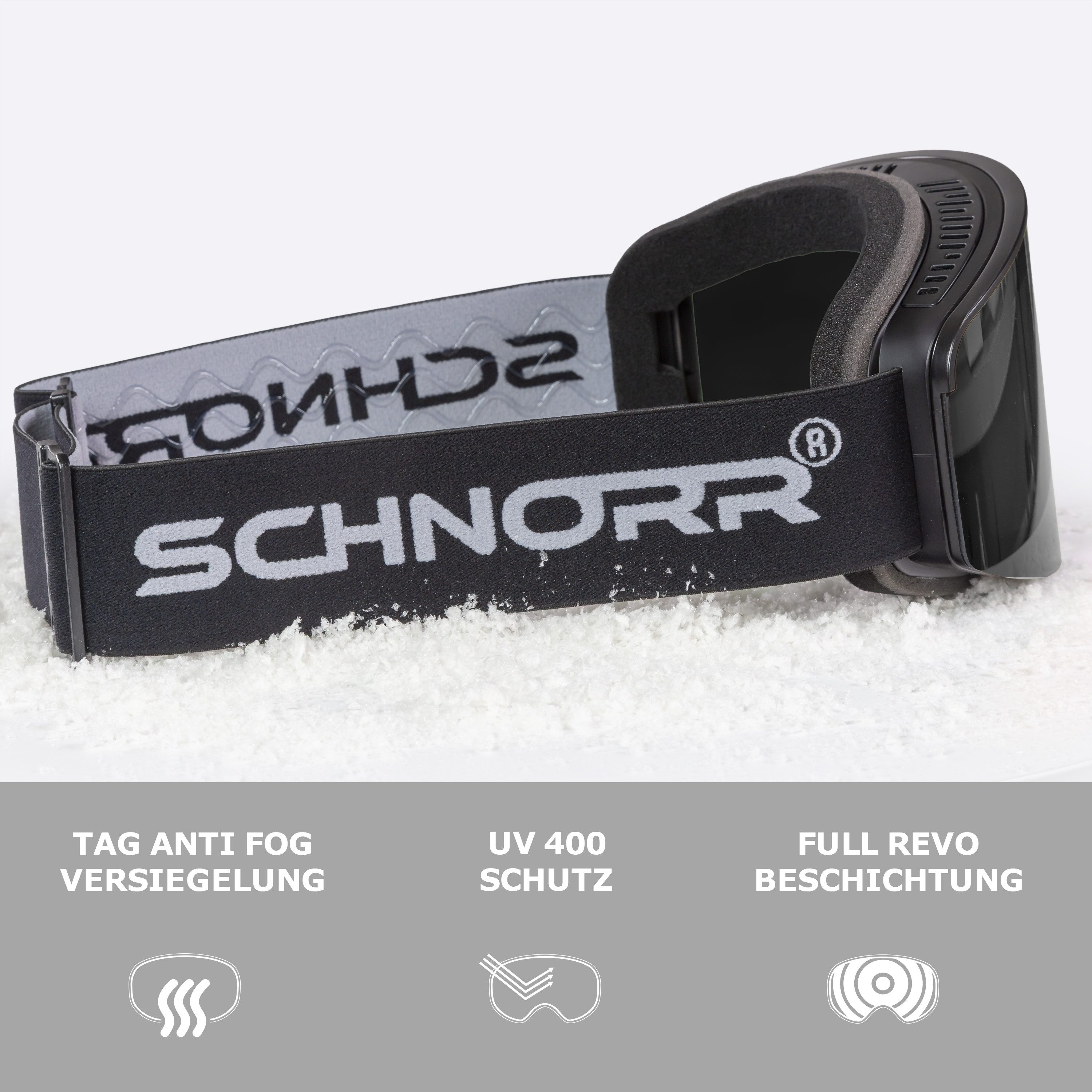 SCHNORR Sportbrille Skibrille mit magnetischer Glaswechselfunktion REVO Silber S3, Anti-, (1-St), Full REVO-Beschichtung Silber (S3) – Bild 3 von 5