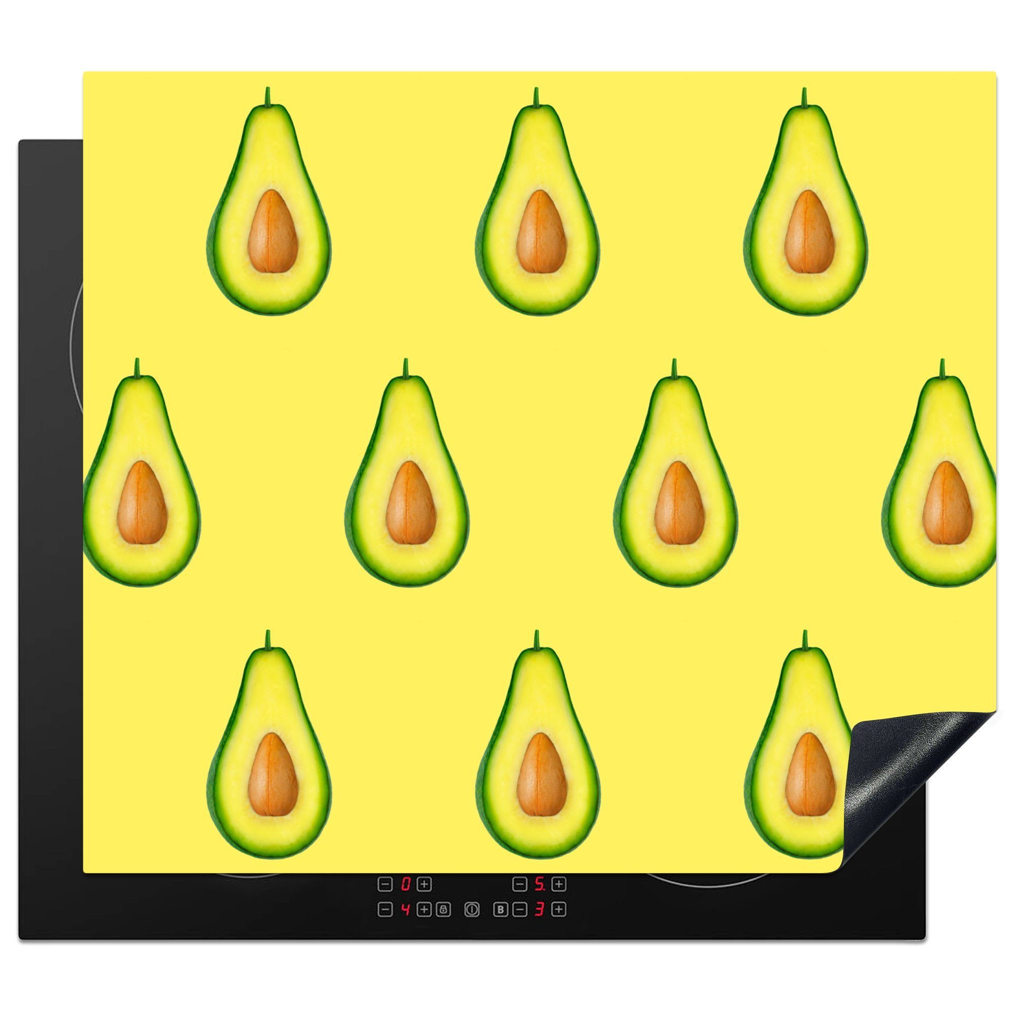 MuchoWow Herdblende-/Abdeckplatte Avocado - Muster - Obst, Vinyl, (1 tlg), 59x52 cm, Ceranfeldabdeckung für die küche, Induktionsmatte