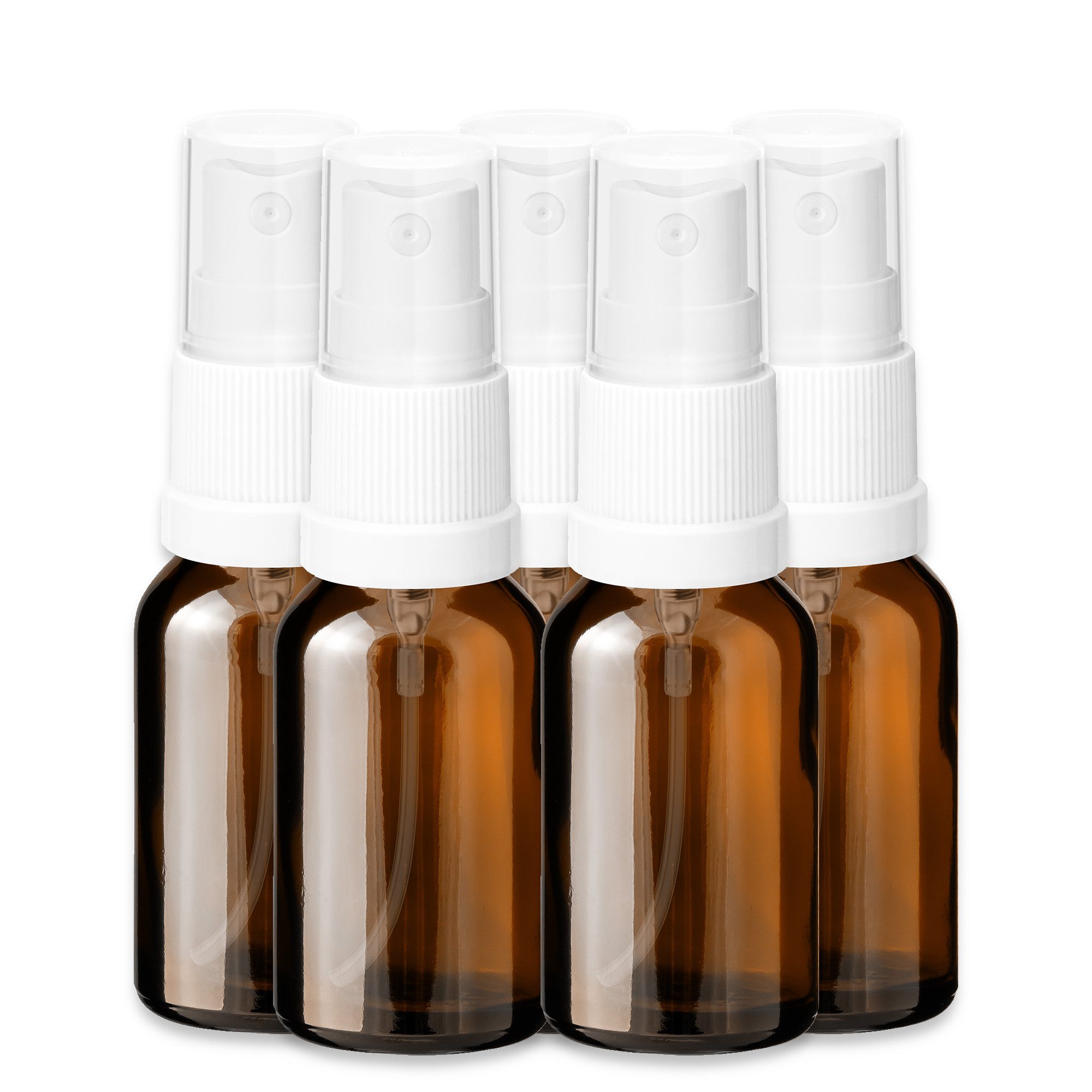 CK Verpackung GmbH Zerstäuberflasche 5x Glasflasche braun 15 ml mit weißem Zerstäuber leere Kosmetikflasche