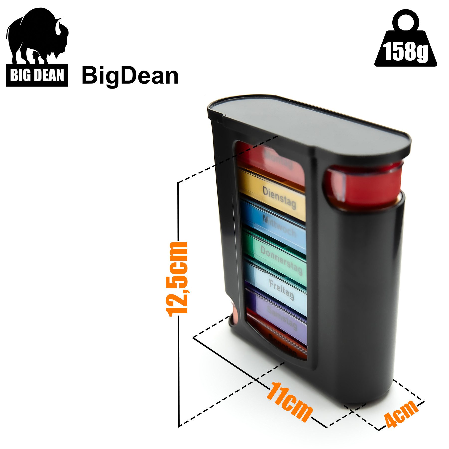 BigDean Pillendose 2 Stück Tablettenbox Schwarz 7 Tage Morgens, Mittags, Abends & Nachts (Set, 2 St., Tablettendosenturm), Tablettendosenturm, 7 tage Sortierdosen, BPA-Frei, Lebensmittelecht.