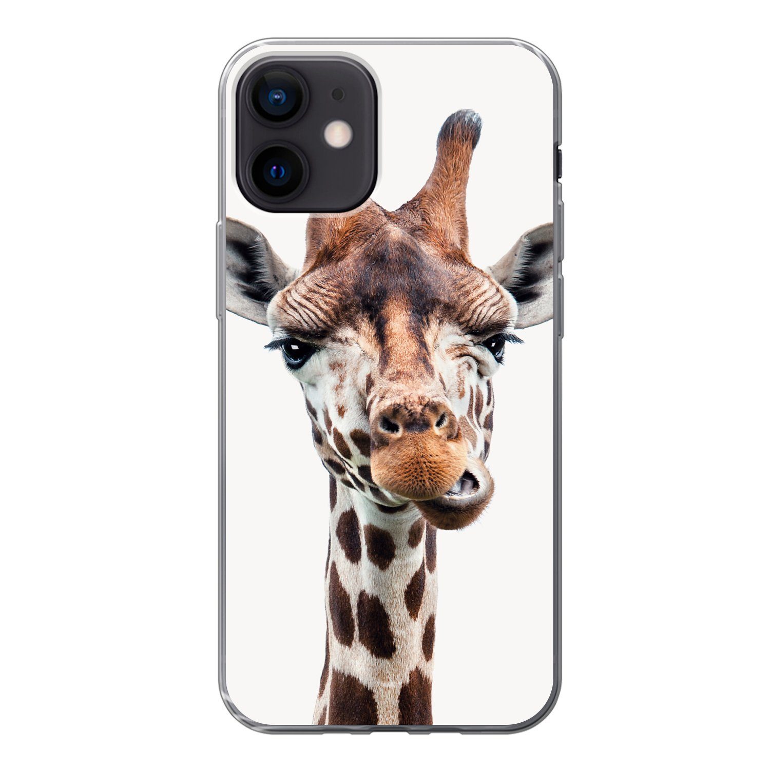 MuchoWow Handyhülle Jungen - Giraffe - Tiere - Kopf - Porträt - Kind -  Mädchen, Handyhülle Apple iPhone 12, Smartphone-Bumper, Print, Handy