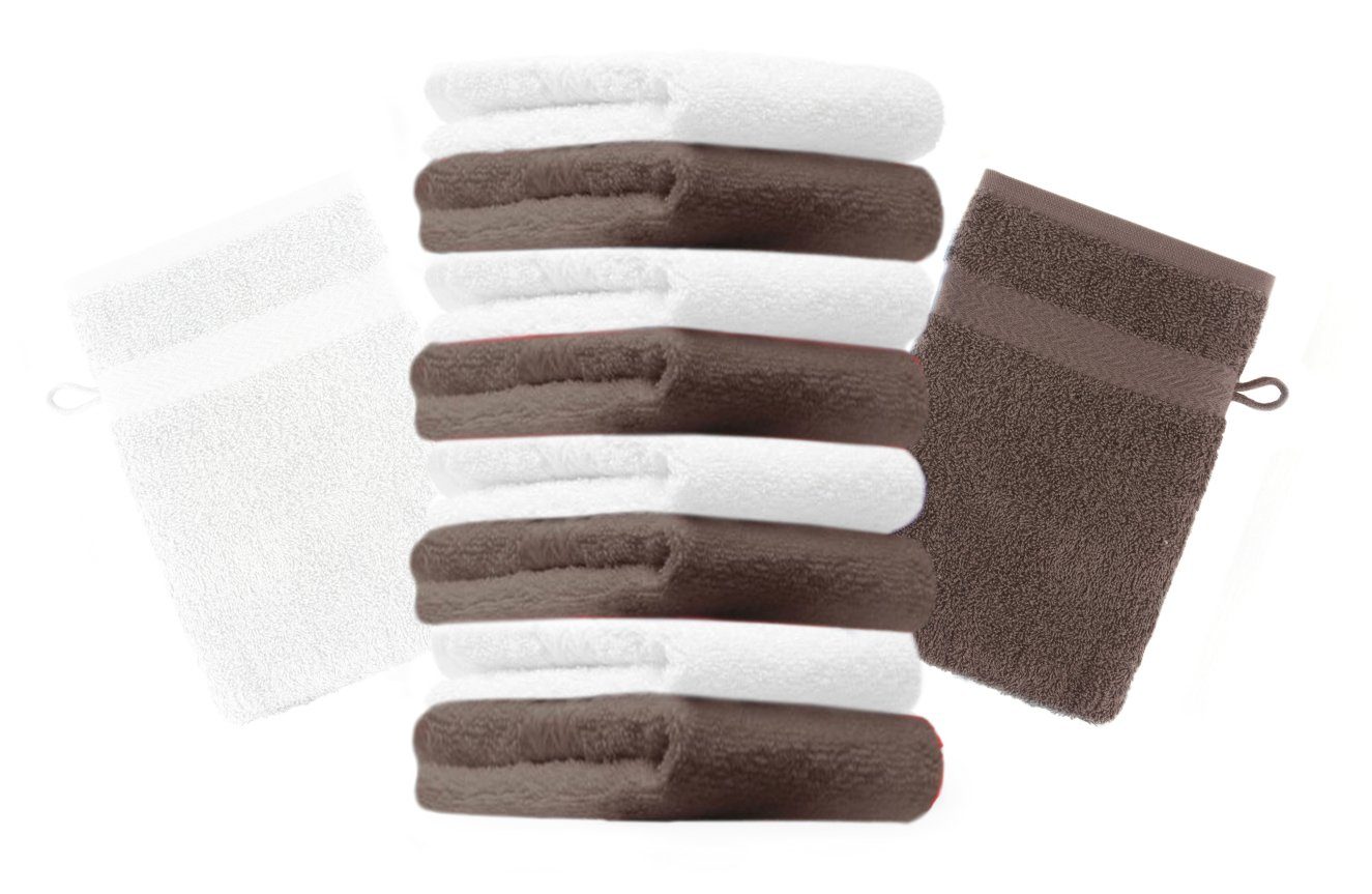 Waschhandschuhe Betz 16x21 100% Waschlappen Premium Farbe Set 10 Stück Baumwolle cm Waschhandschuh und nussbraun weiß