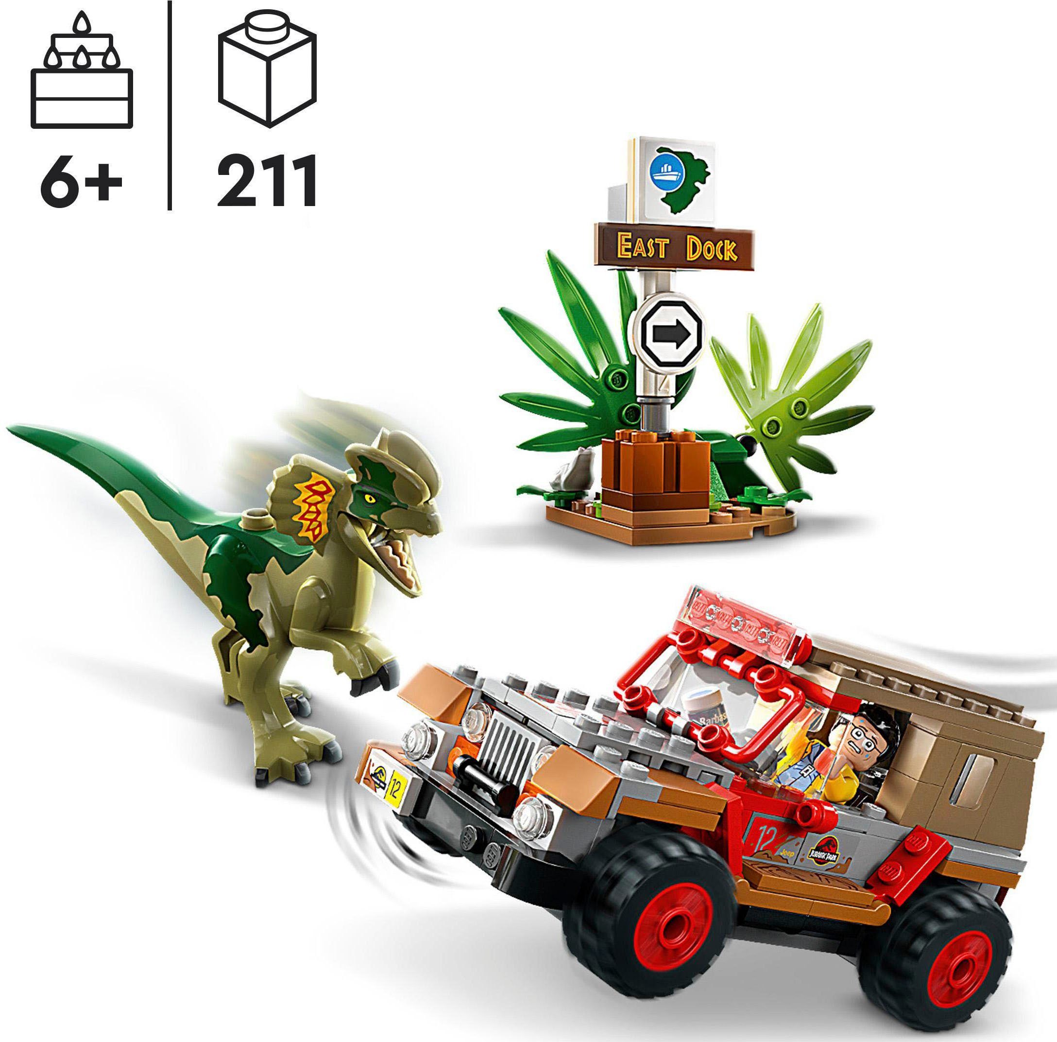 LEGO® Konstruktionsspielsteine Hinterhalt (211 St), Europe Made LEGO® des Dilophosaurus Park, in Jurassic (76958)
