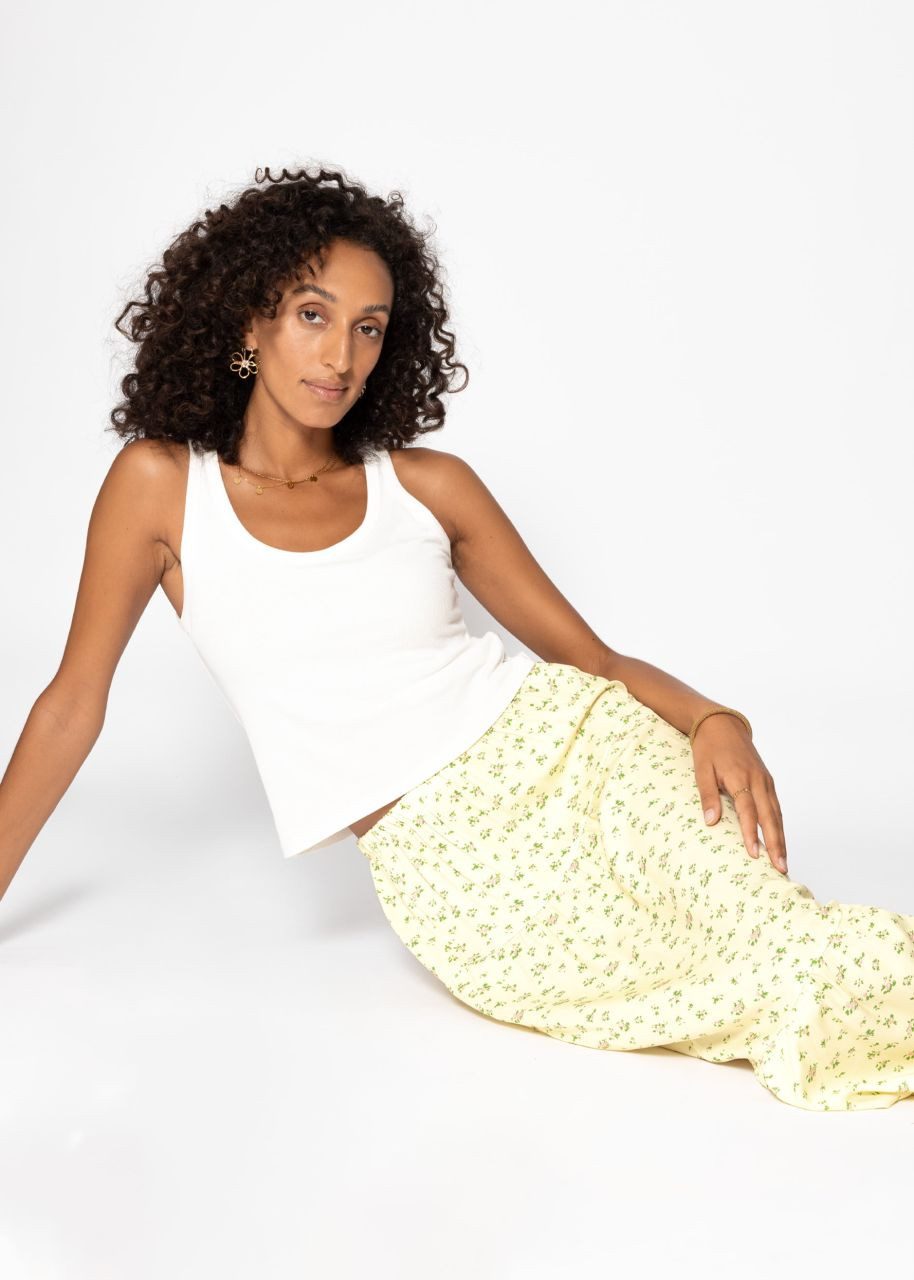 SASSYCLASSY A-Linien-Rock Maxirock mit floralem Print für Damen Langer Rock aus Viskose mit elastischem Bund Buttergelb