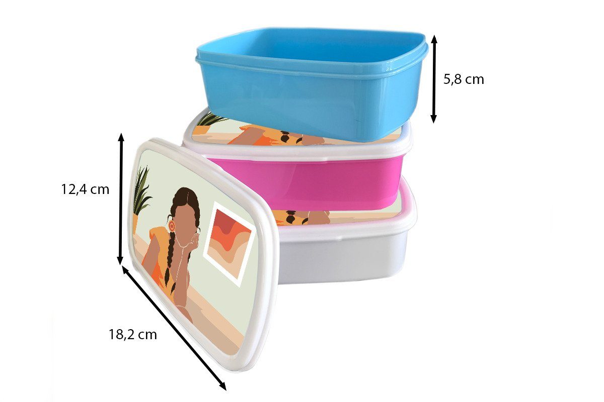 Erwachsene, und Kunststoff, für Sommer, Lunchbox für MuchoWow Kleid Brotbox Mädchen Kinder Jungs - Frau weiß (2-tlg), und Brotdose, -