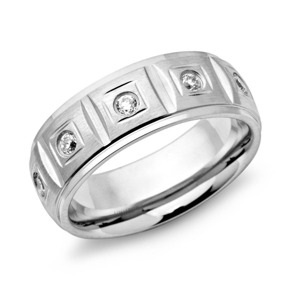 Unique Fingerring Moderner Unique Ring Edelstahl 7mm Breite Zirkonia R9092cz