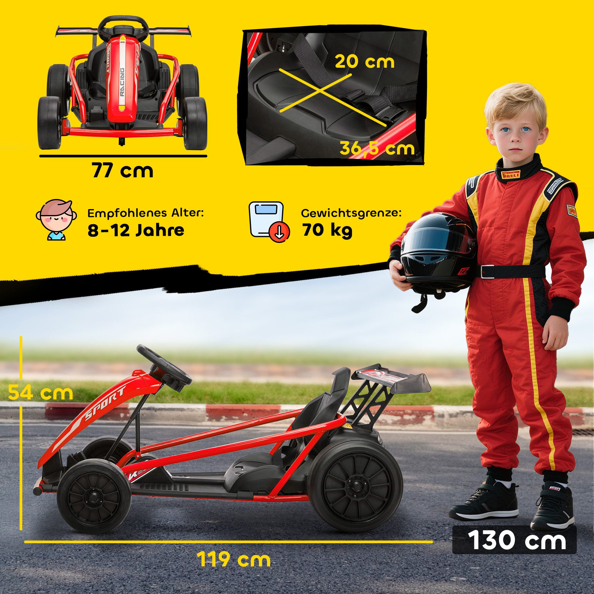 Novzep Go-Kart 4V Elektro-Go-Kart zum Fahren &Driften, Nylon-Reifen, Sicherheitsgurt, Hupe, Musik für 8-12 Jahre