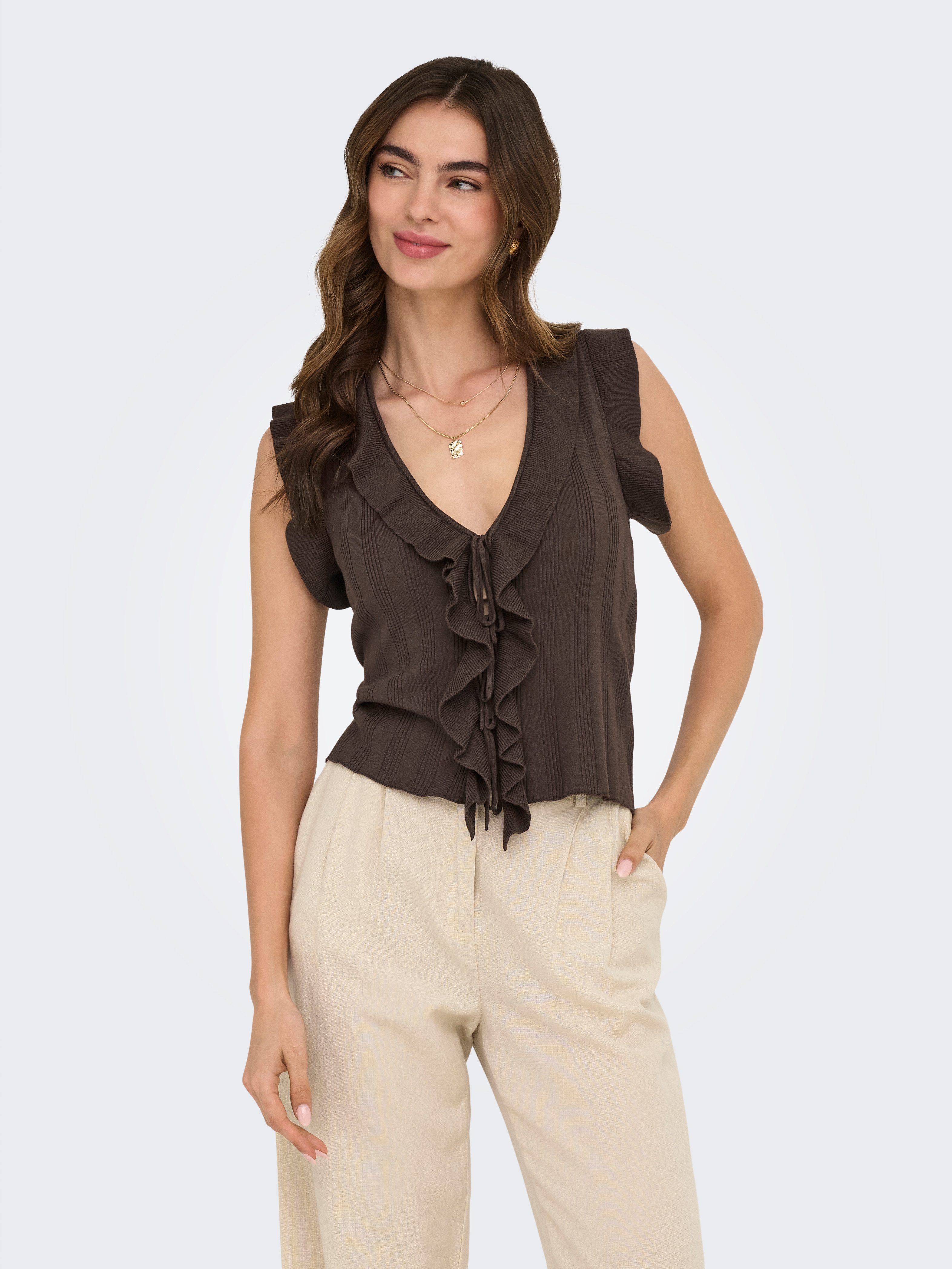 ONLY Stricktop ONLNELLY SL V-NECK STRING CARDI KNT NOOS Viskosemischung, V-Ausschnitt