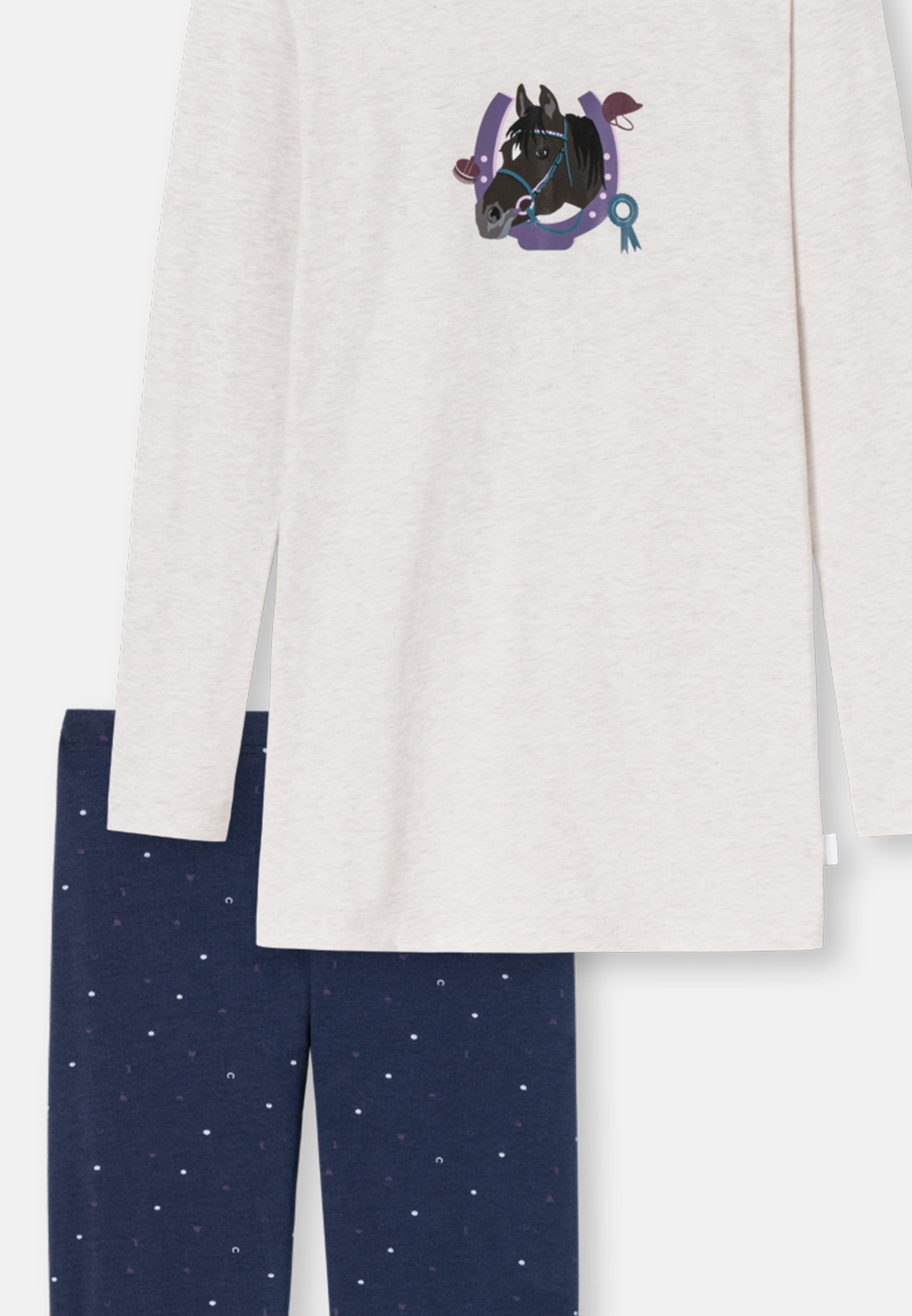 Langarm Horse Baumwolle (Set, 2 - Beige-Melange World Pyjama - tlg) Schlafanzug Cotton Organic Schiesser