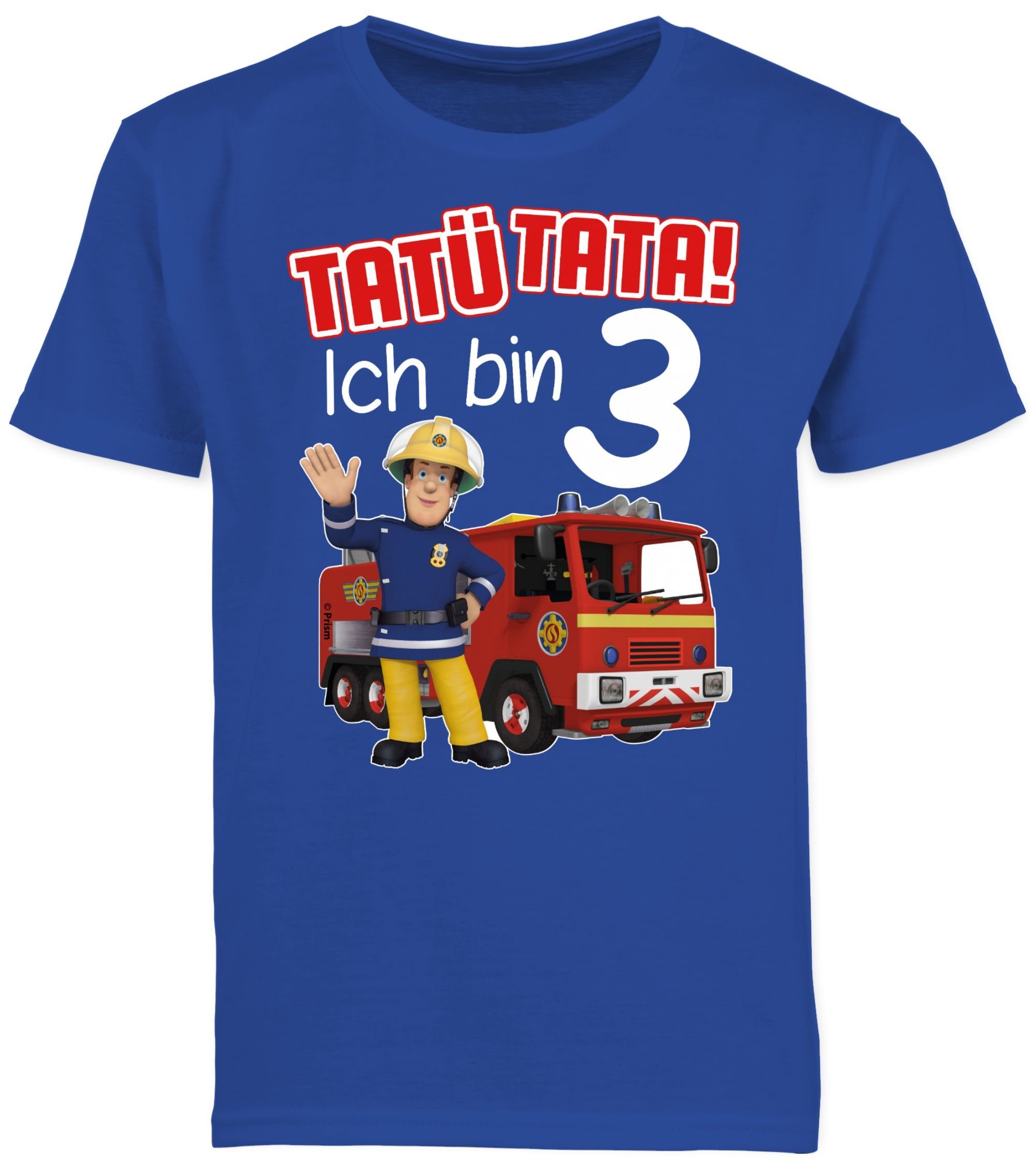Shirtracer T-Shirt Tatü Tata! Ich 01 Royalblau Jungen Feuerwehrmann 3 bin Geburtstag Sam