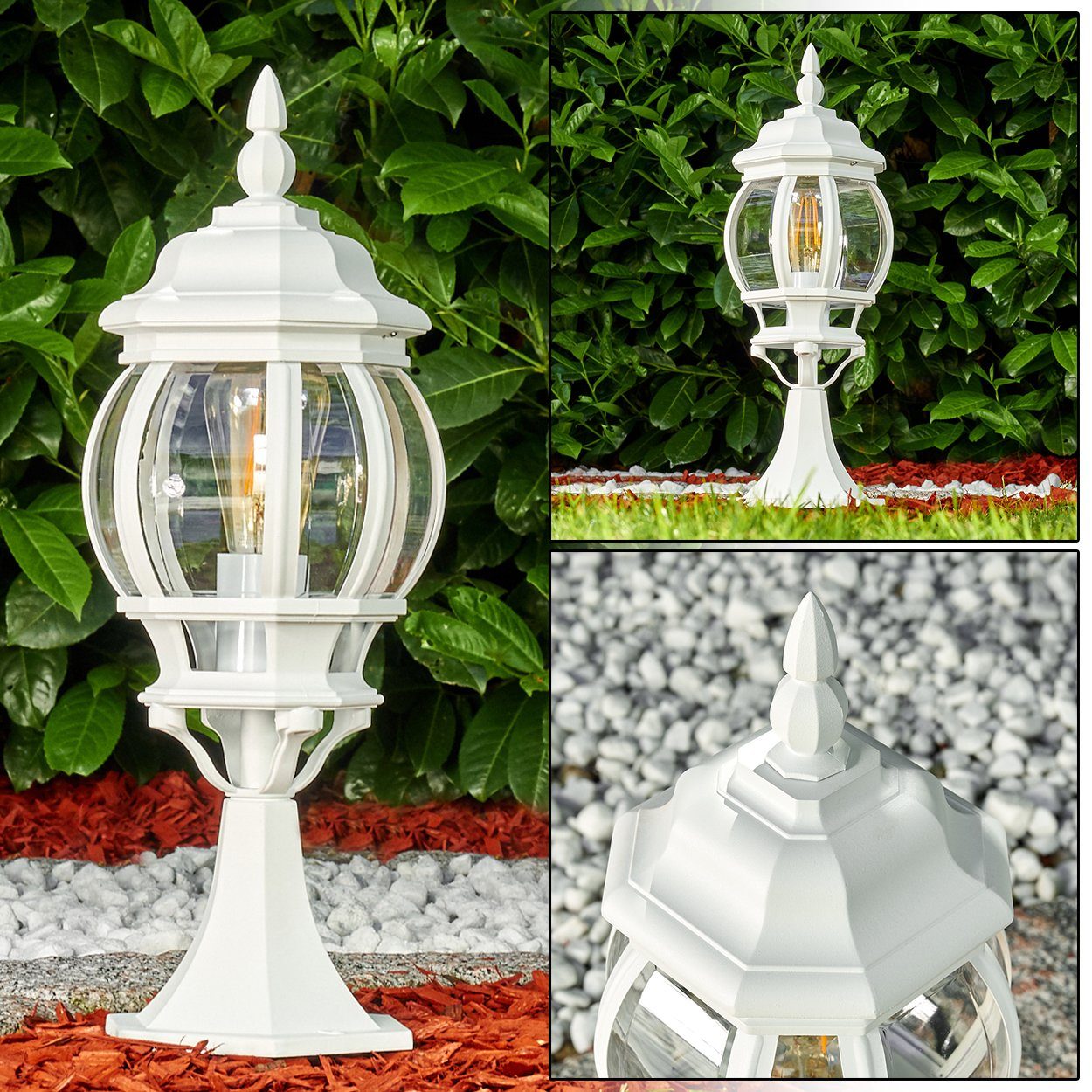 hofstein Pollerleuchte »Meyen« Außenleuchte, Aluguss in Weiß mit Kunststoff-Scheiben, ohne Leuchtmittel, Wegeleuchte 50cm, Retro/Vintage Gartenlampe, E27, IP44 in antikem Look