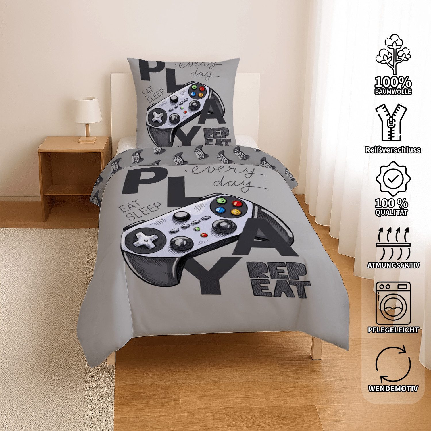 BrandMac Kinderbettwäsche Bettwäsche Set Gamer Play 2 tlg.135x200 cm (80x80 günstig online kaufen