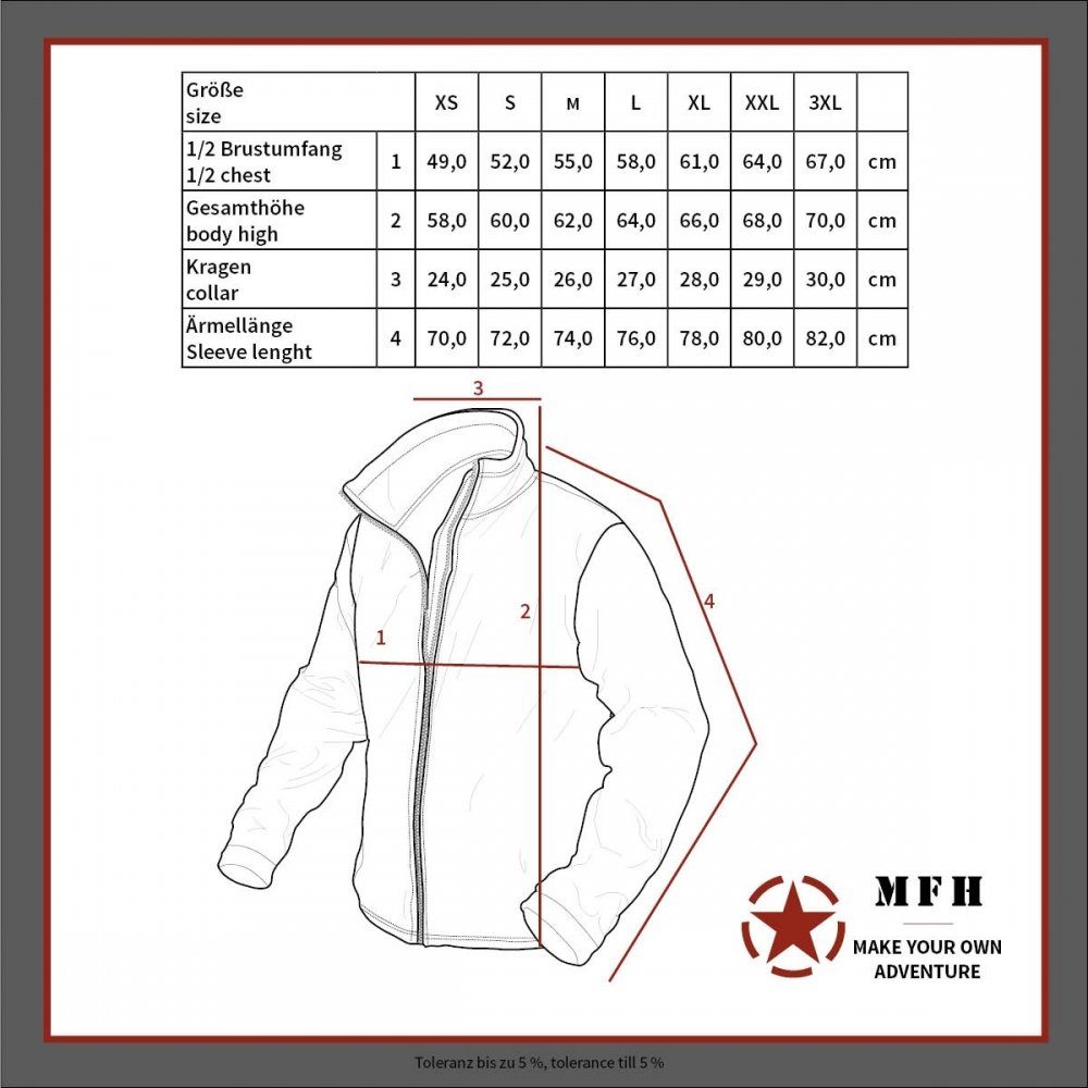MFH Outdoorjacke US Unterziehjacke, "Tactical", schwarz - L Daumenloch und Schlaufen am Ärmel