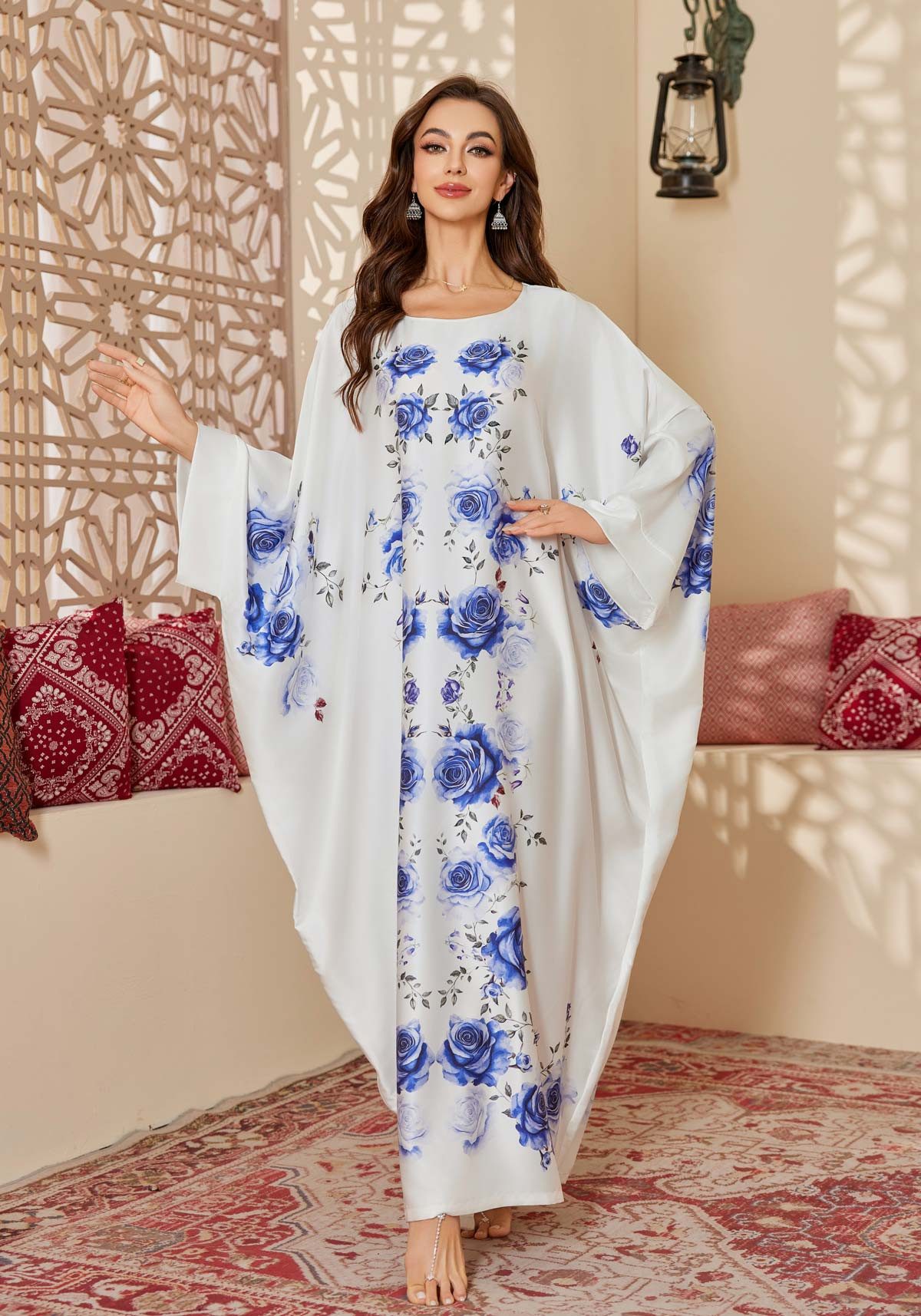 Vivi Idee Morgenmantel Kaftan Kimono Bademantel, Schlafmantel satin Sauna Einheitsgröße, Rund-Kragen/V-Kragen, kein Verschluss, Einheitsgröße, seidig – Bild 5 von 5