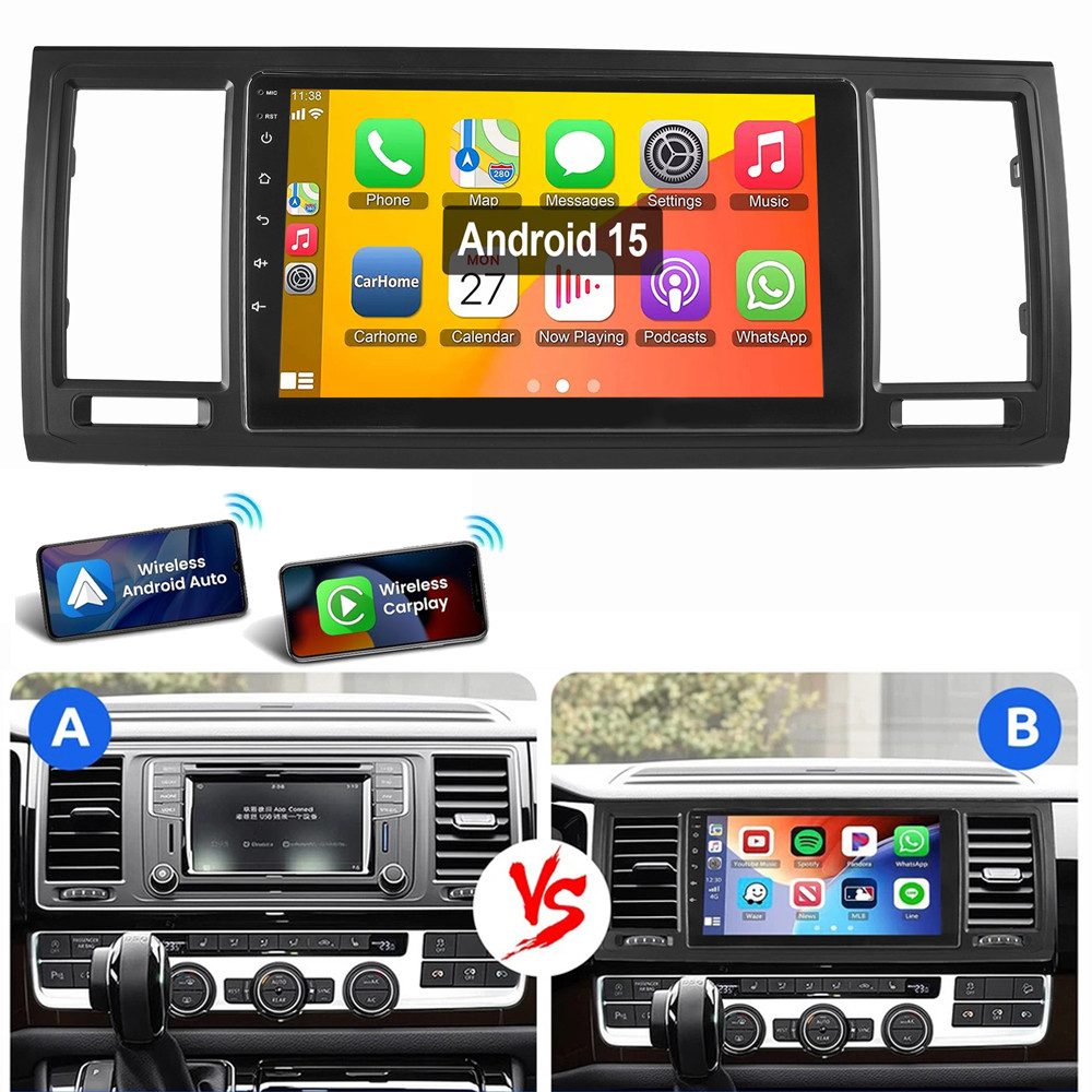 ESSGOO 9" Für VW T6 Transporter Multivan Android 15 Autoradio Autoradio (Digitalradio (DAB), RDS, AM, FM, Carplay Android Auto GPS Navi WIFI BT EQ)
