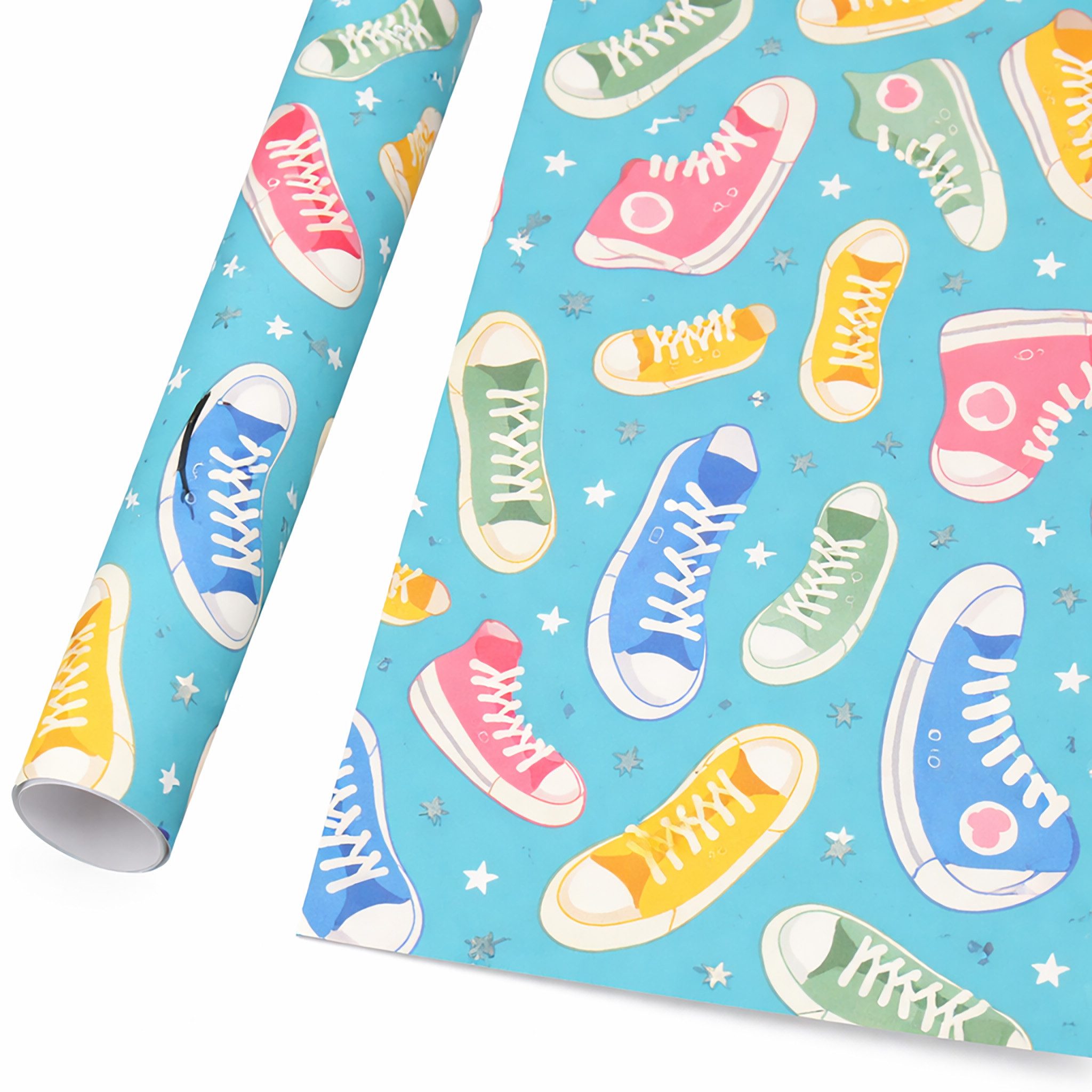 Star Geschenkpapier, Geschenkpapier Turnschuhe Motiv 70cm x 2m Rolle Bunt