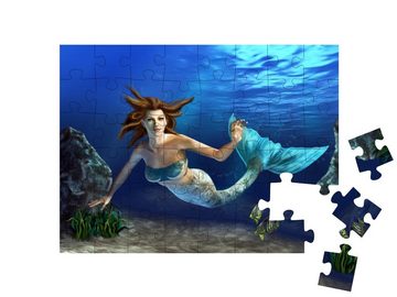puzzleYOU Puzzle Schöne Meerjungfrau beim Tauchen im Meer, 48 Puzzleteile, puzzleYOU-Kollektionen Meerjungfrau