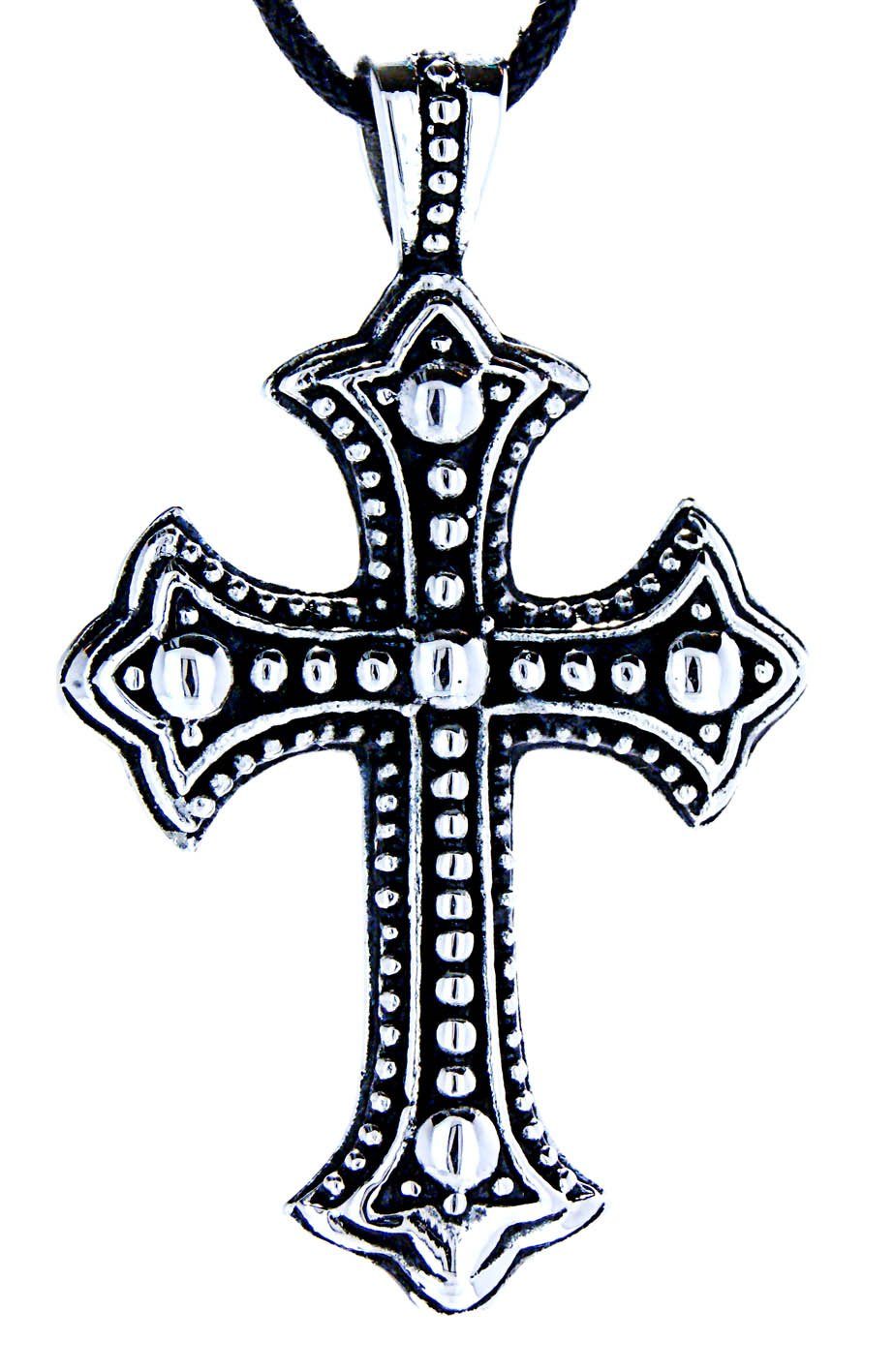 Kiss of Leather Kettenanhänger schön verzierter Kreuz Anhänger aus Edelstahl mit Cross christlich
