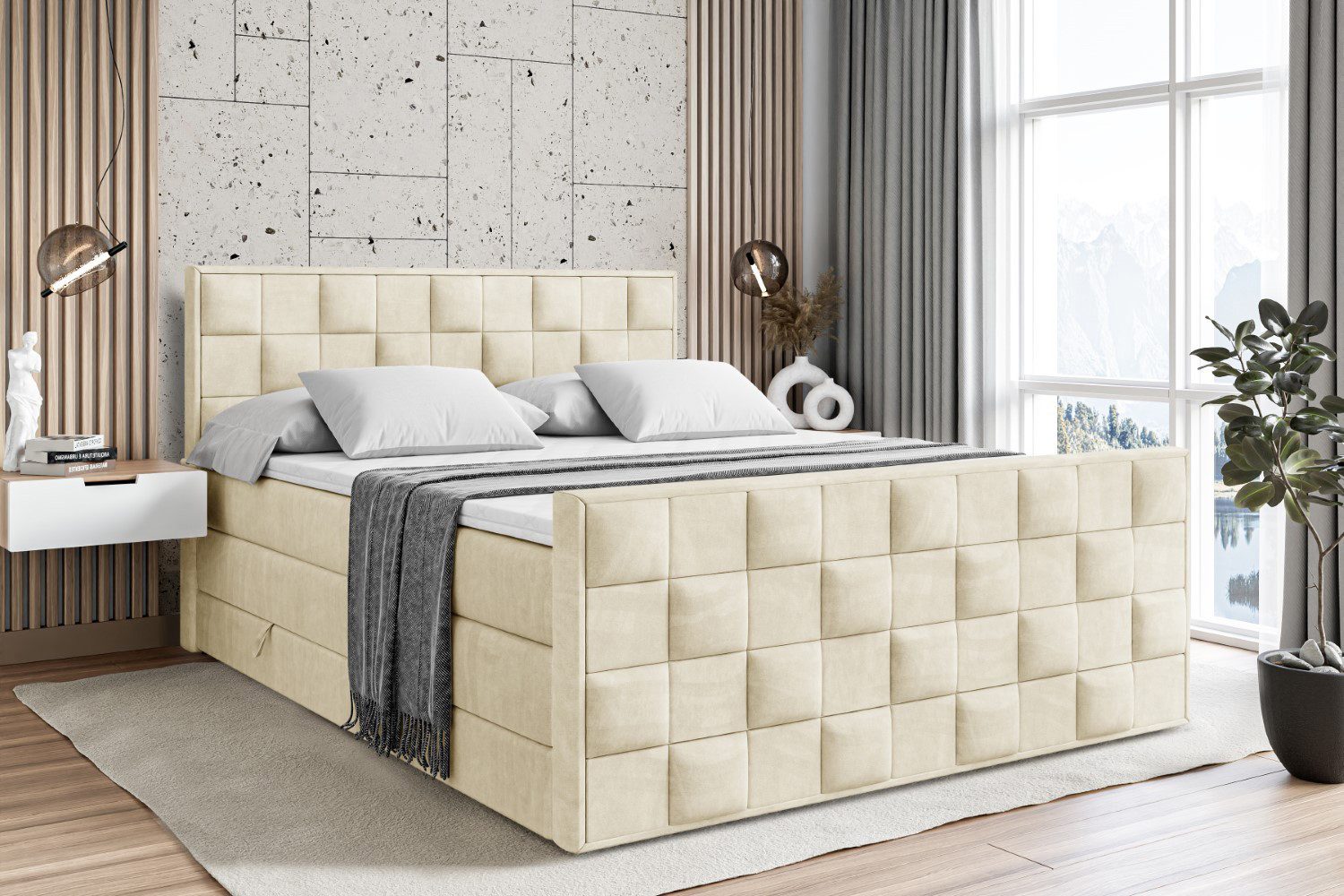 ALTDECOR Boxspringbett ZAFIRA KING (mit Matratze und Lattenrost Topper Polsterbett mit Bettkasten Boxbett), H4 Multipocket, H3 Bonellfederung, Doppelbett Springboxbett