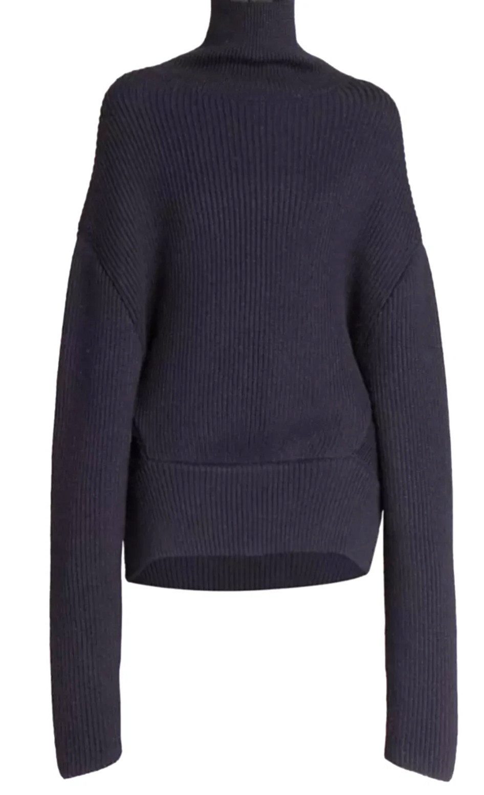 Balenciaga Strickpullover Oversized Pullover Wolle mit Rollkragen V-Rückenausschnitt Navy M Fashion-Look von Demna Gvasalia für Sammler & Streetwear-Fans