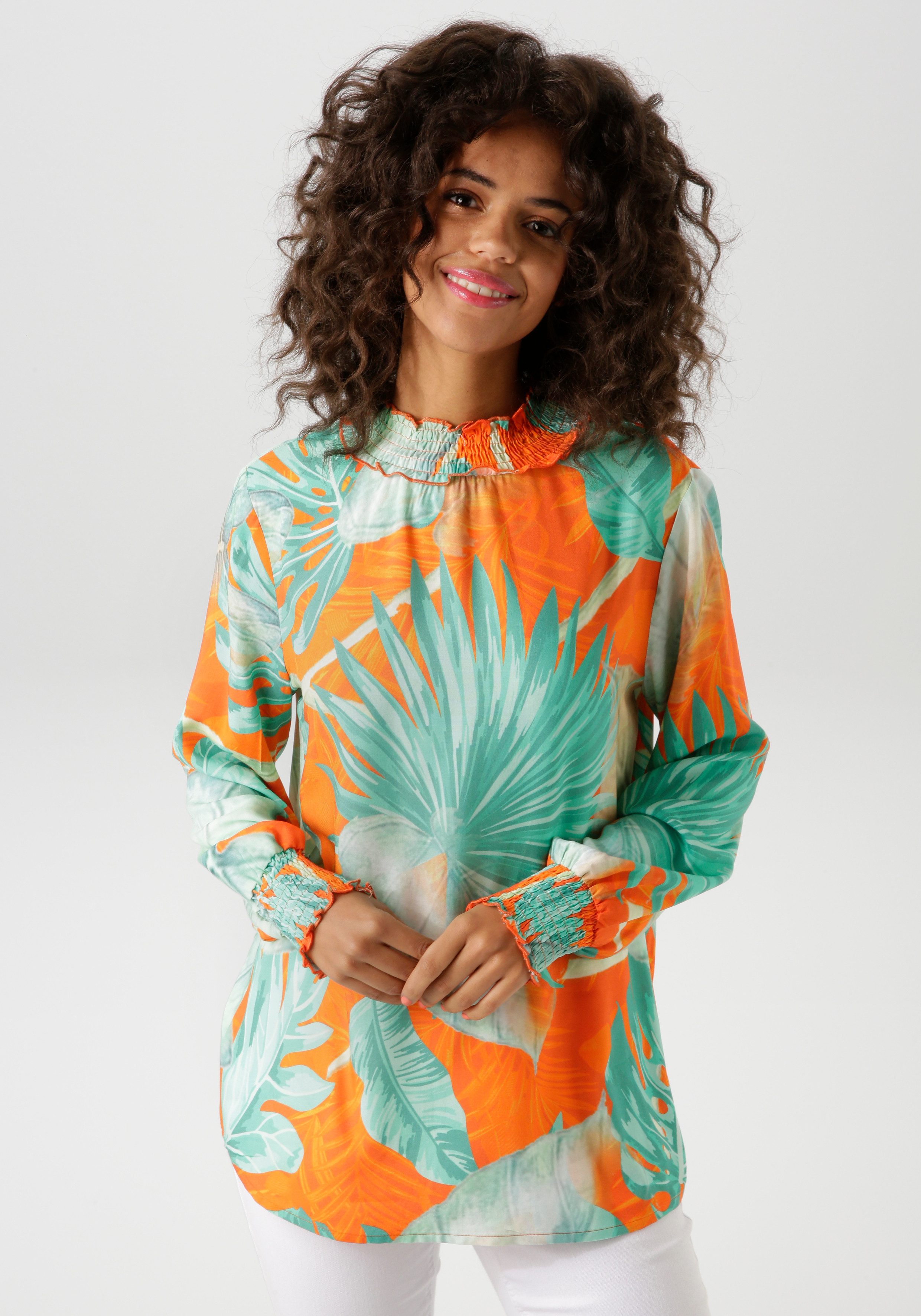 Aniston CASUAL Schlupfbluse mit großflächigen Blätterdruck günstig online kaufen