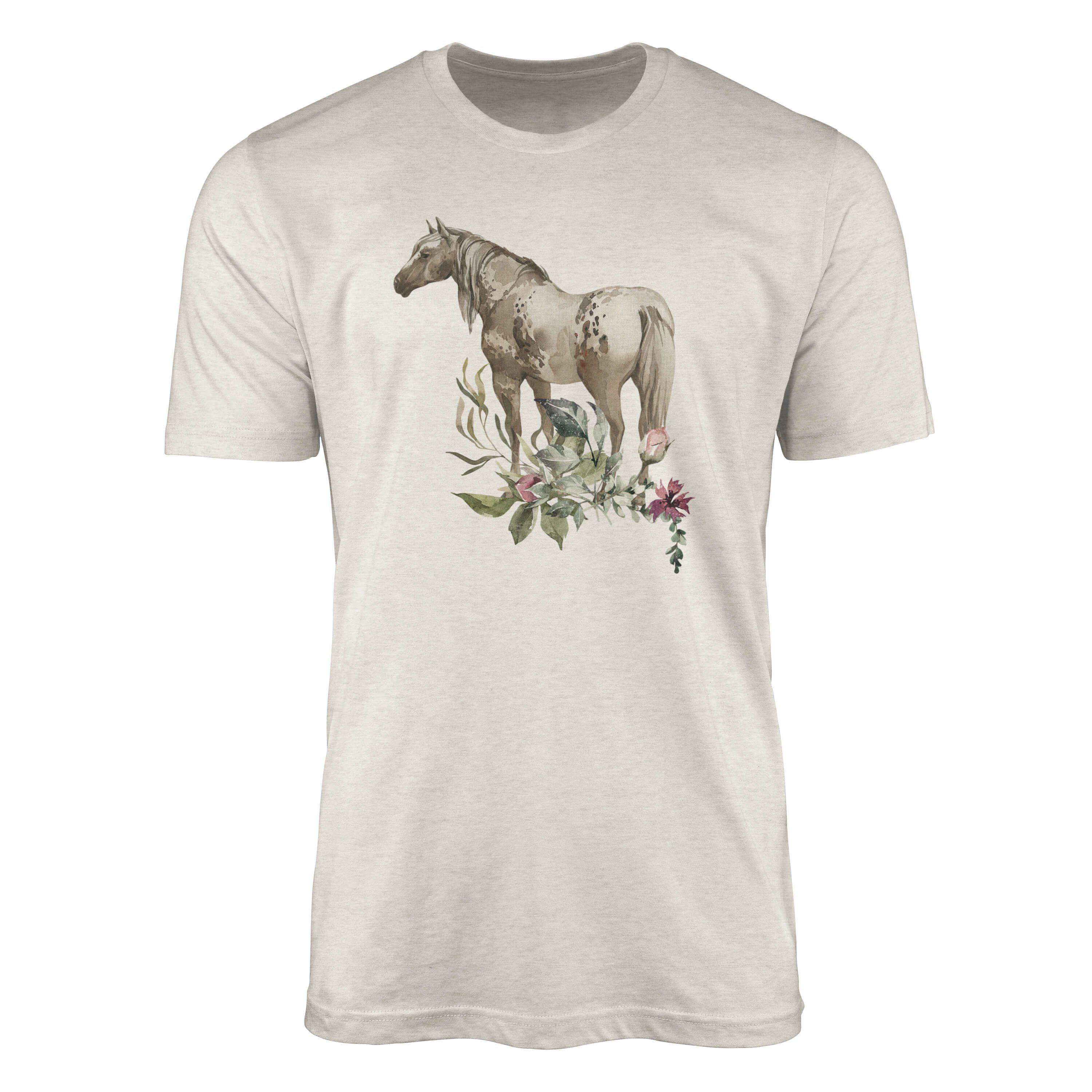 T-Shirt Herren Shirt 100% gekämmte Bio-Baumwolle T-Shirt Aquarell Pferd Blumen Motiv Nachhaltig Ökomode aus
