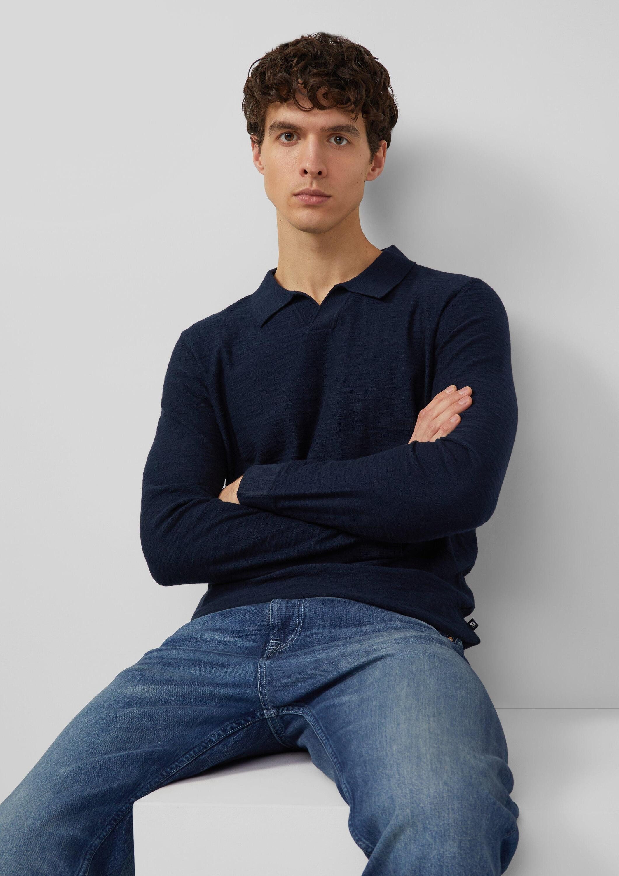 s.Oliver Longpullover Strickpullover Baumwoll-Strickpolo mit Flammgarnstruk günstig online kaufen
