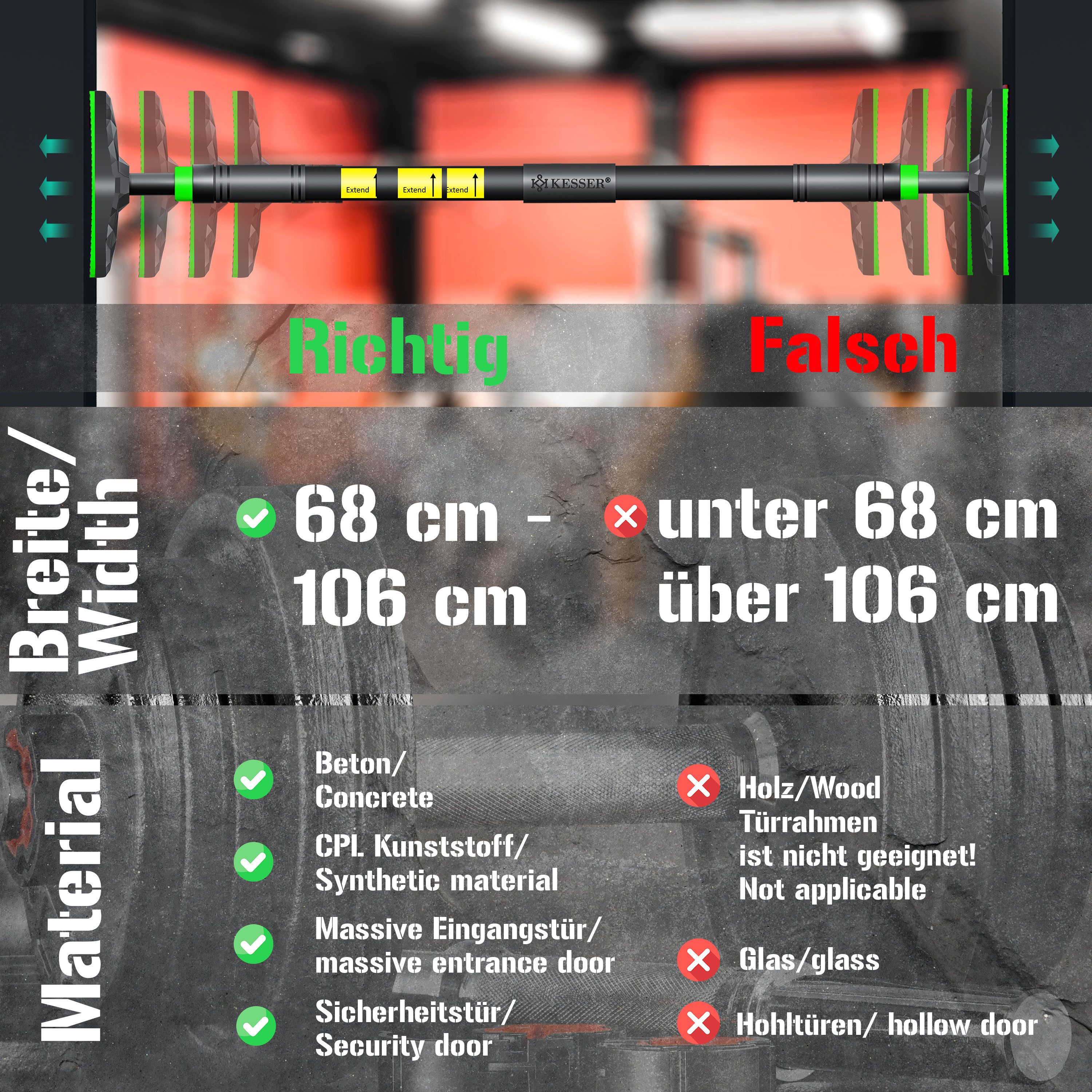 KESSER Klimmzugstange, Türrahmen verstellbar, Pull Up Bar Heimturnhalle