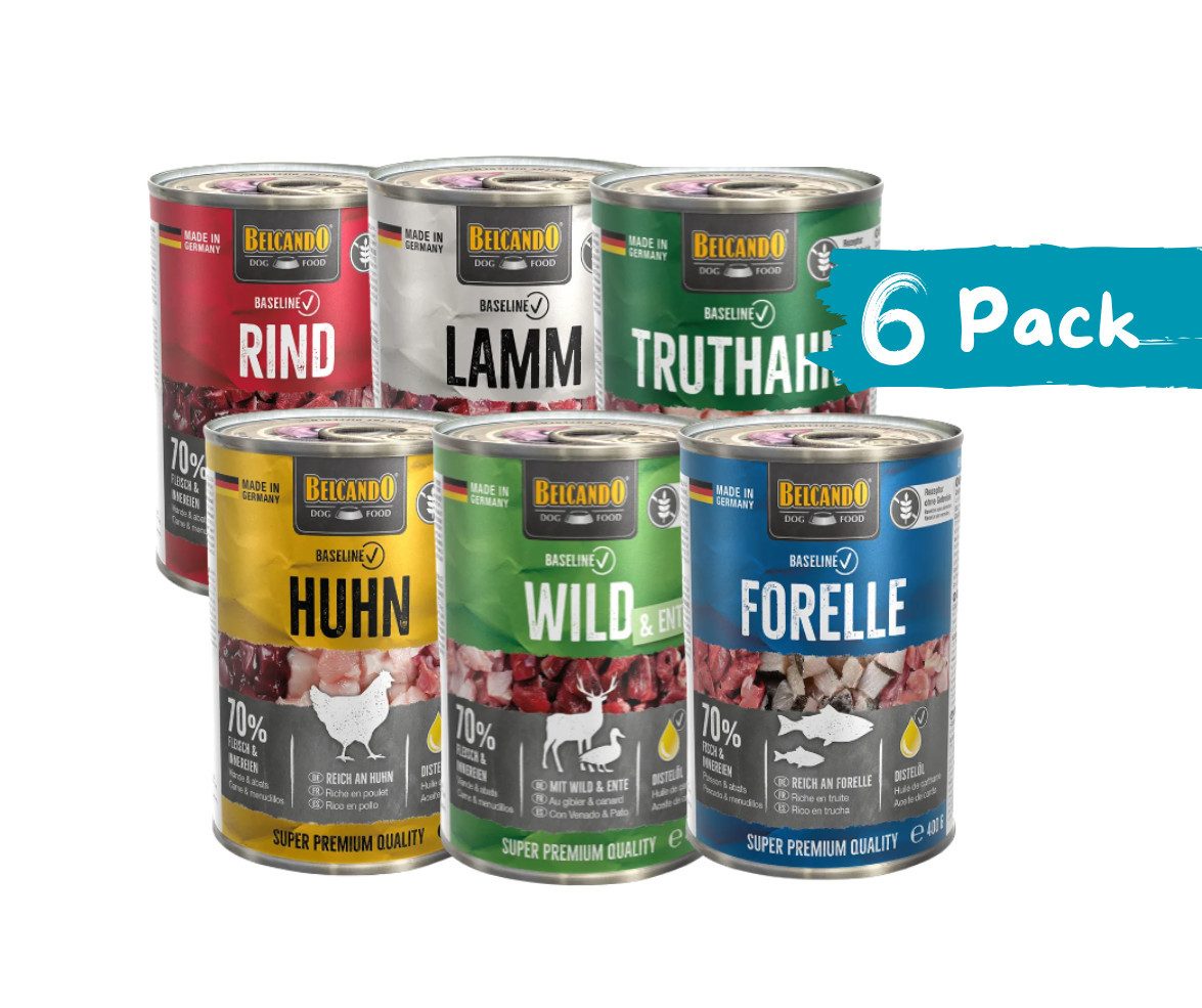 Belcando Baseline Mixpaket - hochwertiges Nassfutter mit 6 verschiedenen Sorten 6x400g, Nassfutter für: Hunde