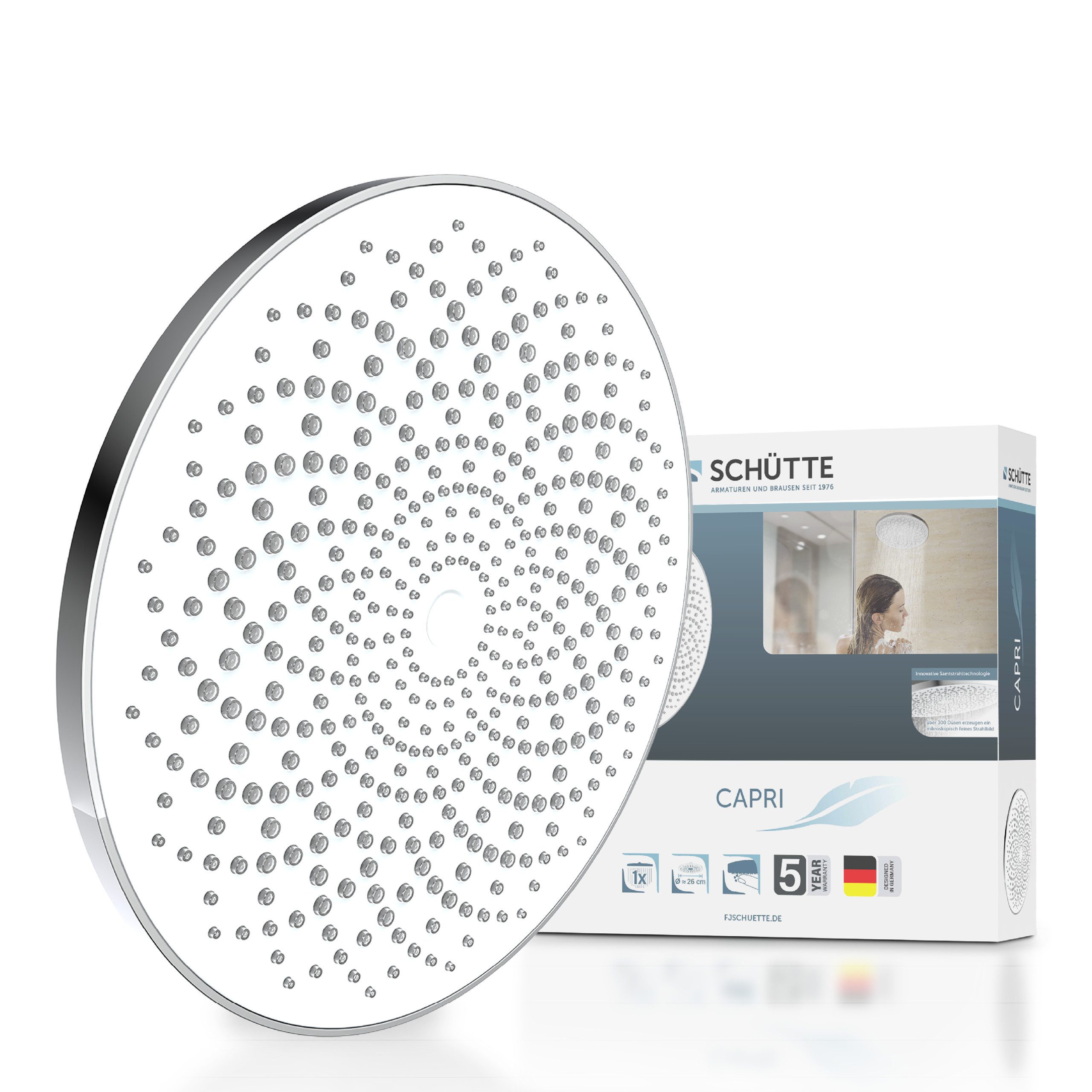 Schütte Kopfbrause CAPRI, Regendusche, Antikalknoppen, rund, Samtstrahltech günstig online kaufen