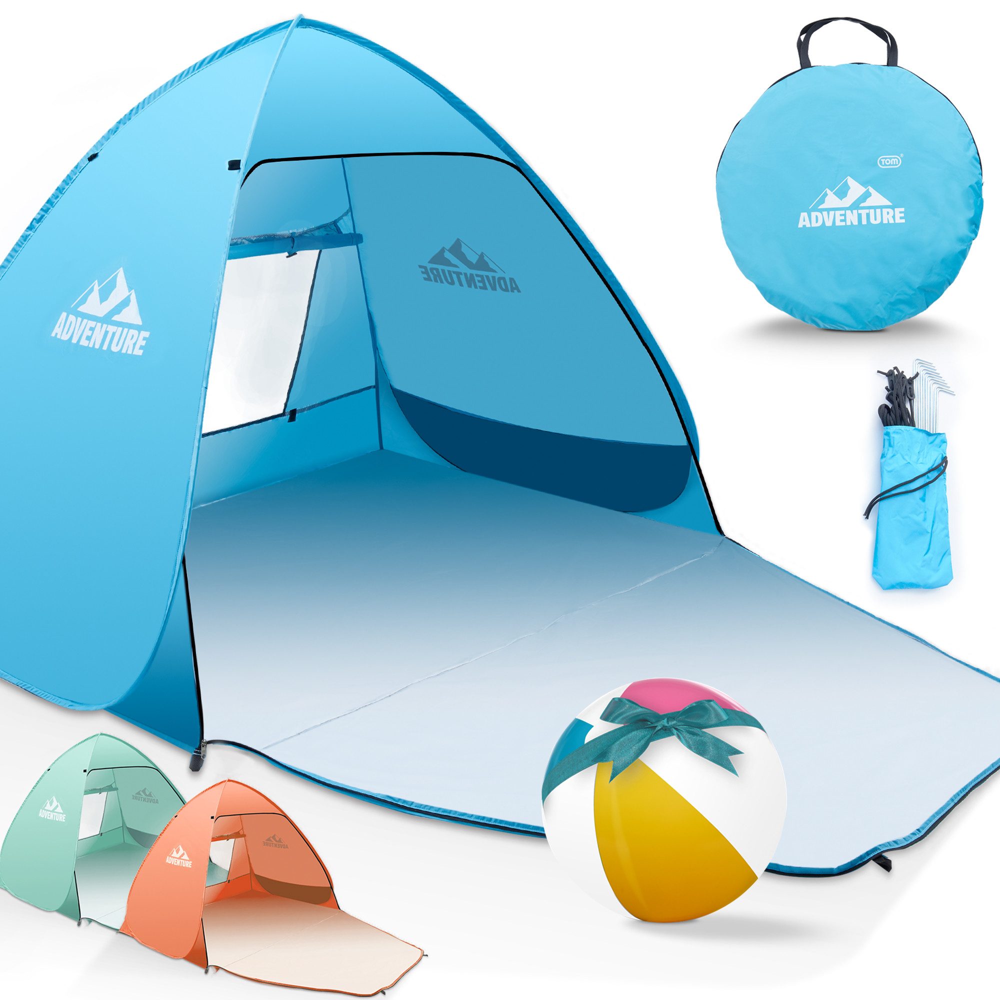 TOM Strandmuschel Pup-Up inklusive Wasserball, Personen: 3, LSF 50+, 190T PU-Gewebe, 230x125x175cm (B x H x T)
