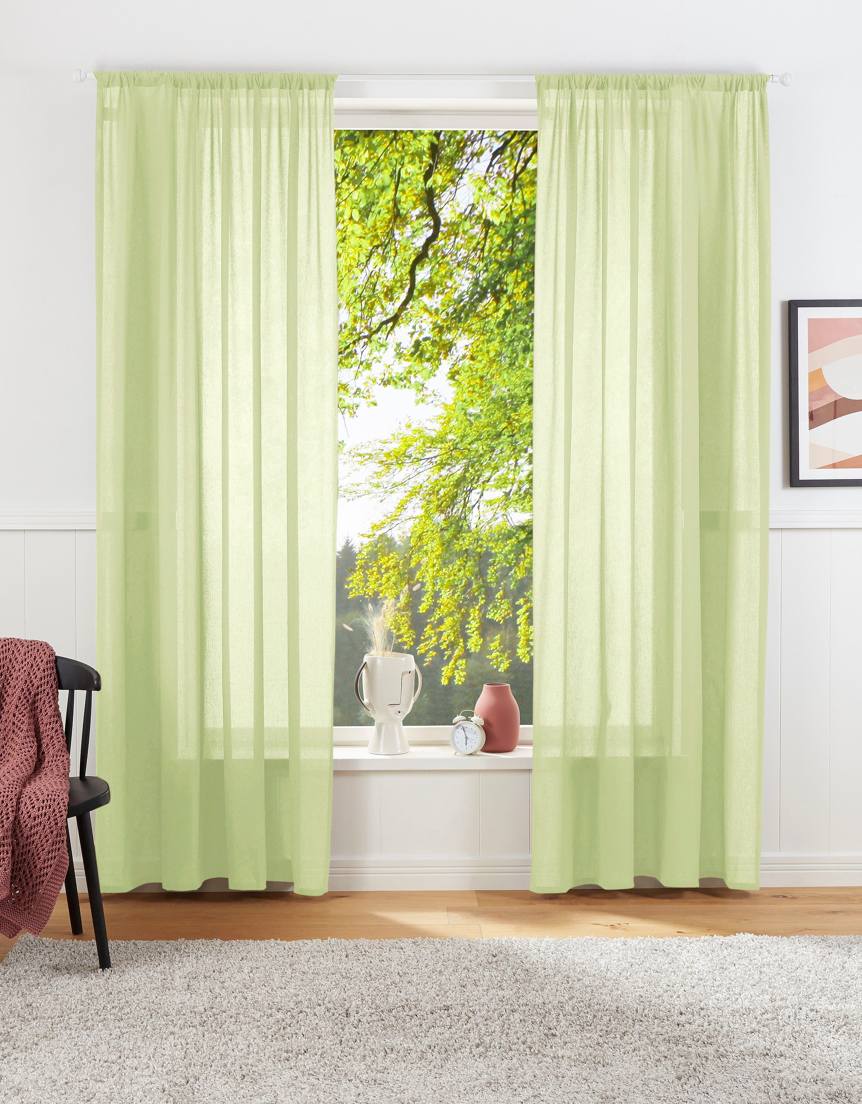 Vorhang Lanea, LeGer Home halbtransparent, grün Schal, verschiedene St), by Leinenoptik, (1 Lena Größen Gercke, 1 Stangendurchzug