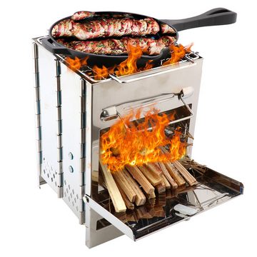Kpaloft Holzkohlegrill BBQ Portable, klappbarer Grill, Gaskocher, Campingkocher, Holzofen, für Outdoor-Aktivitäten, Kochen, Wandern, Picknick, BBQ
