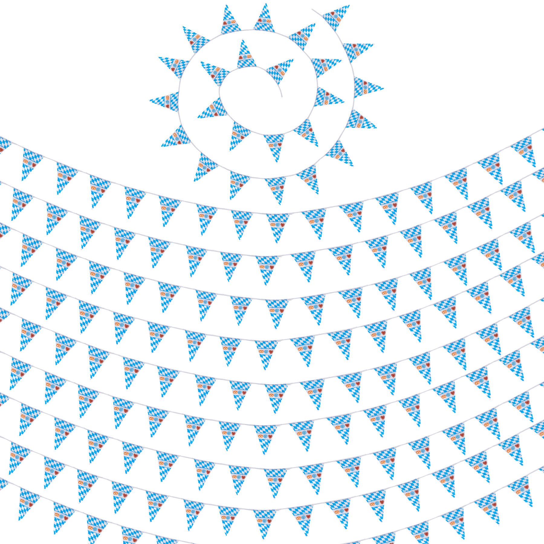 dressforfun Girlande Wimpelkette mit Rautenmuster blau-weiß und Motiven