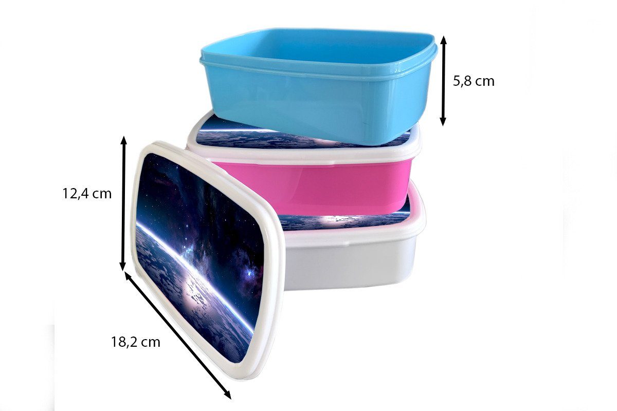 Kunststoff, (2-tlg), Weltraum Erde Lunchbox für - und MuchoWow - Mädchen Jungs Brotdose, und Brotbox Erwachsene, für Licht, Kinder weiß